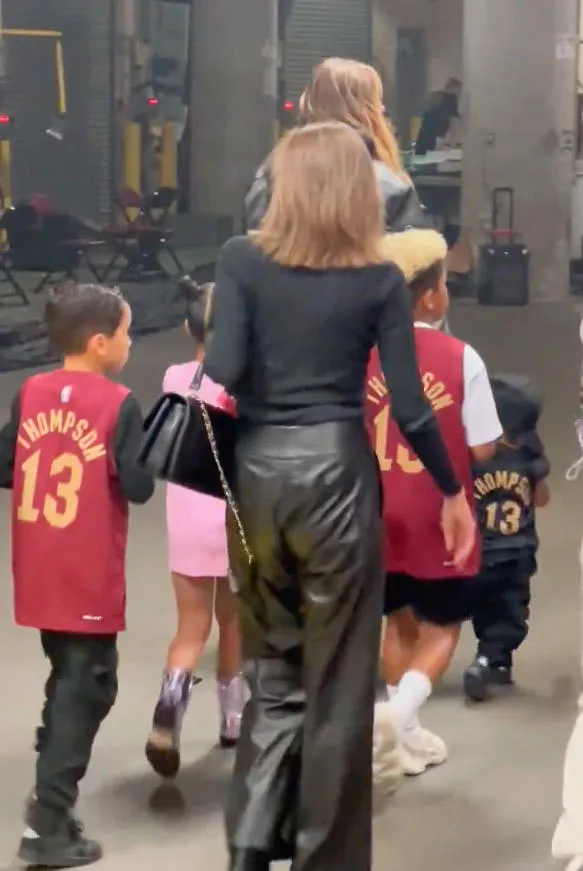 On Monday, the “Kardashians” star was seen walking into Rocket Mortgage FieldHouse in Cleveland, Oh., alongside her daughter, True, and son, Tatum. @clevelanddotcom/X
