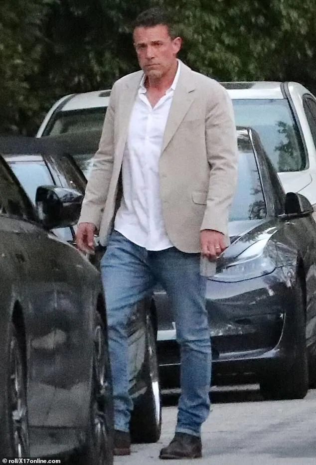 Ben Affleck donned a beige sportscoat on Monday as he stepped out to celebrate daughter Violet's graduation party in Los Angeles