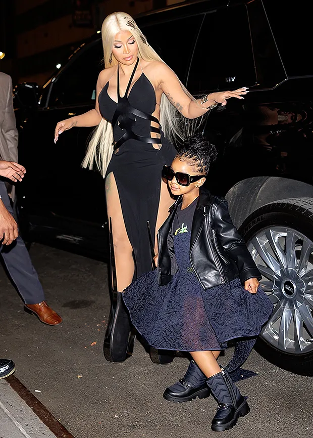 Cardi B Twins In Black With Daughter Kulture, 4, For Dinner Before ...