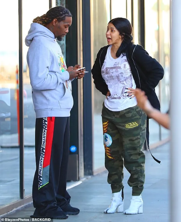 Heated: Tensions were high as Cardi B and Offset were spotted on a walk around Beverly Hills on Thursday morning; she had a red mark on her face