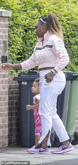 Ace look: The sports superstar, 37, swapped her tennis whites for a cropped pink hoodie