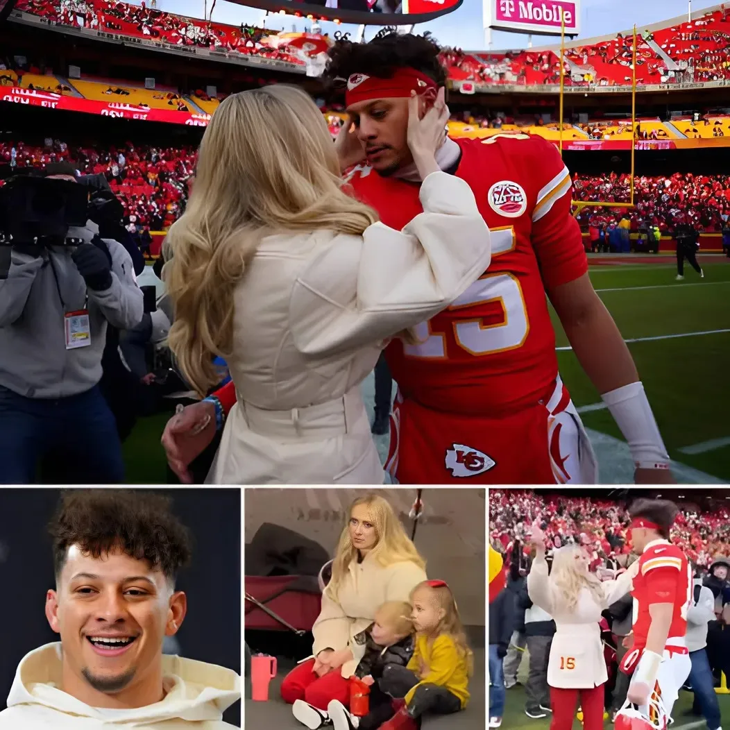 Wife Brittany and children Bronze, 2, and Sterling, 3, provide front-row support for Patrick Mahomes during the Chiefs press conference