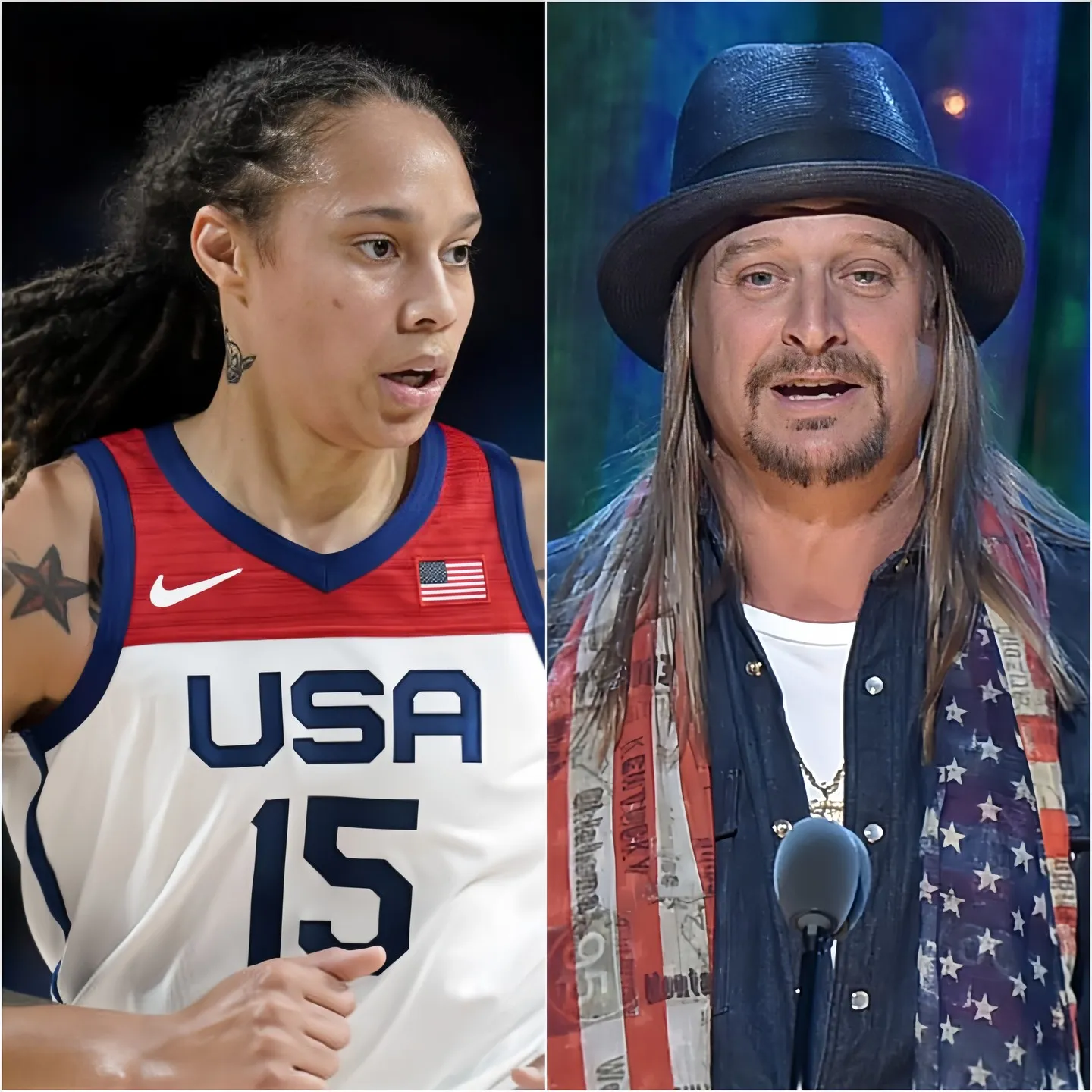 Cover Image for Brittney Griner explodiu de raiva, declarando que deixaria os EUA se não recebesse um pedido de desculpas após ser brutalmente atacada por Kid Rock: “Se você odeia a América, então saia do seu time!”