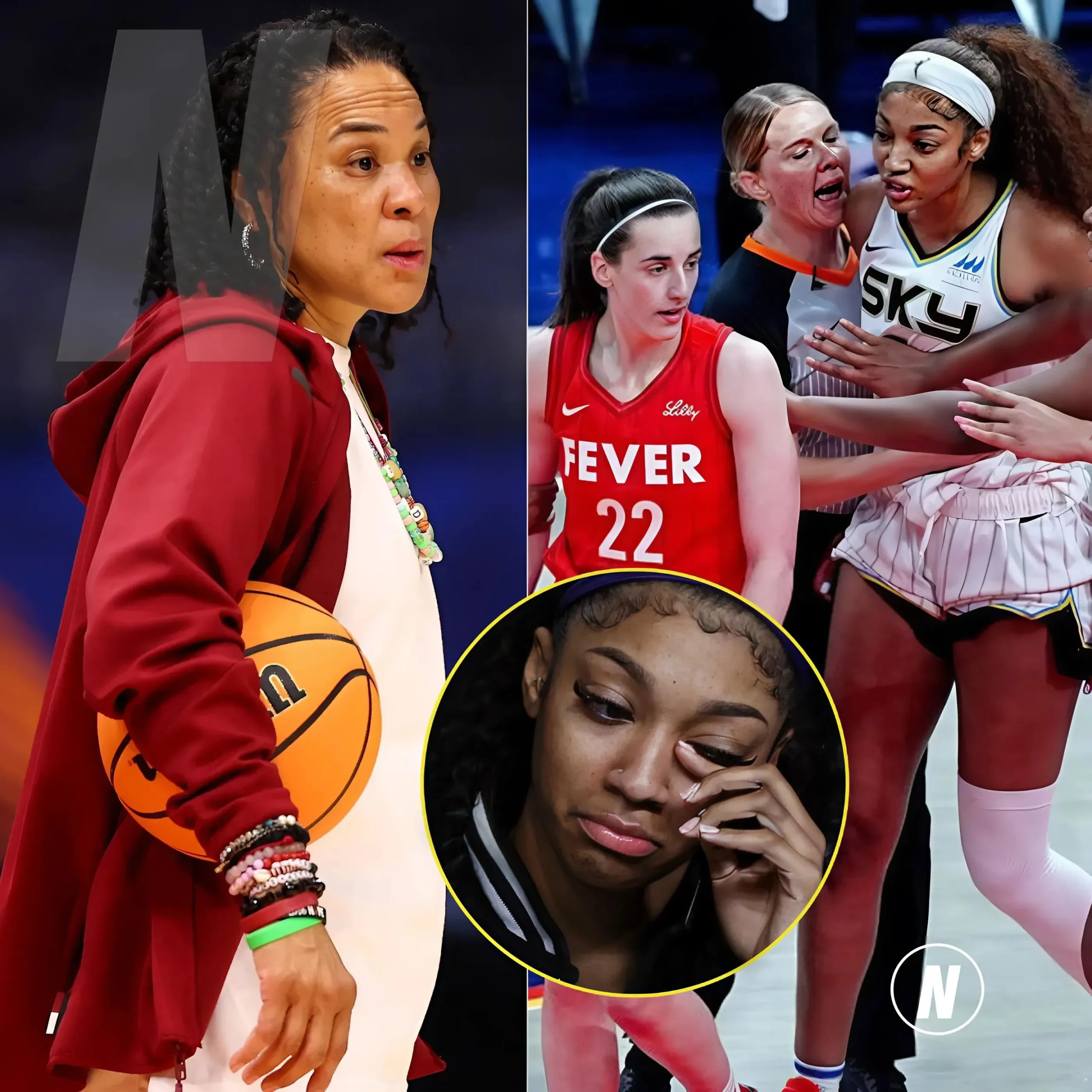 Cover Image for 🏀 BREAKING: Dawn Staley has launched a campaign to “protect Angel Reese at all costs after Caitlin Clark’s vicious’ assault”.