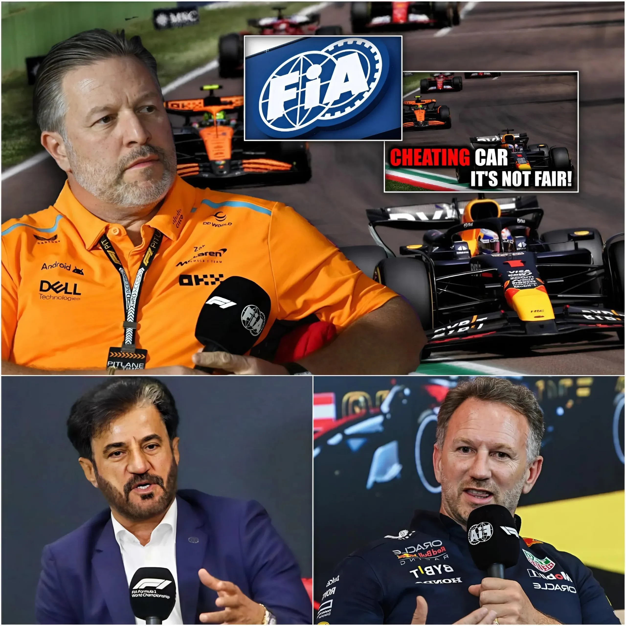 Cover Image for “IT’S NOT FAIR” McLaren team boss accuses Red Bull of stealing his rear tyre temperature control mechanism. Immediately the FIA ​​boss and Christian Horner joined in.