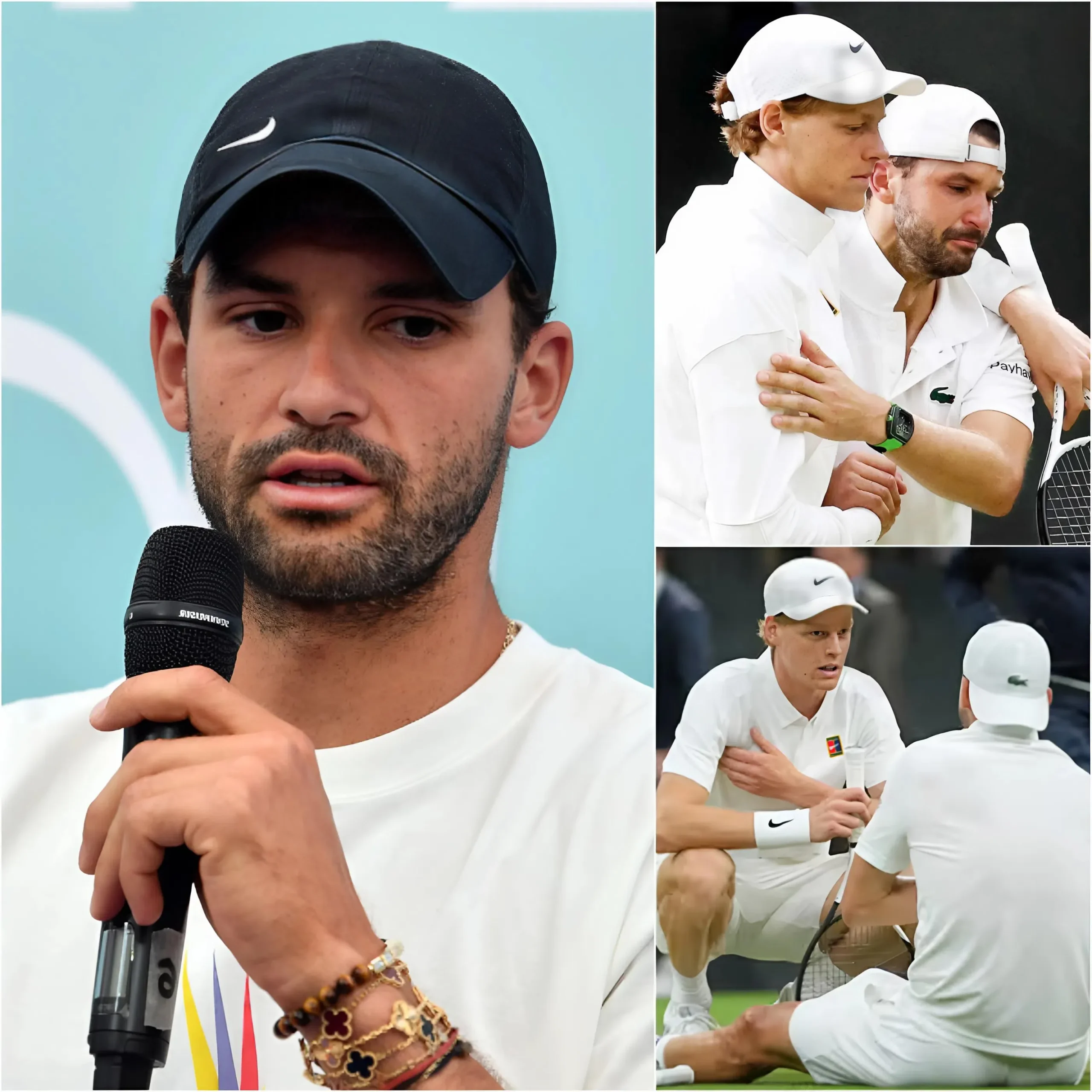 Cover Image for Grigor Dimitrov ha CONFERMATO di parlare in DIFESA e ha inviato una lettera di ringraziamento di 2 pagine a Jannik Sinner, dopo la partita si è infortunato e ha rivelato che Jannik Sinner gli ha impedito di ricevere un’iniezione di antidolorifico che avrebbe potuto causare complicazioni di paralisi muscoloscheletrica dopo l’iniezione perché Jannik Sinner gliel’aveva già iniettata prima, Grigor Dimitrov ha commosso Jannik Sinner e il pubblico fino al punto di rimanere senza parole nel grande campo da gioco di Wimbledon