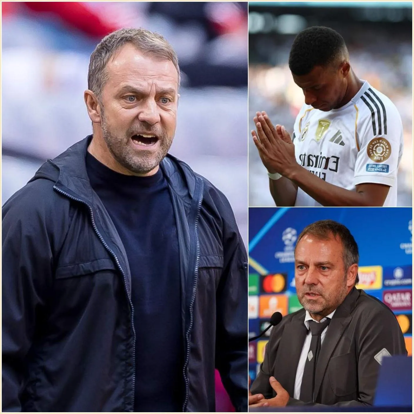 Cover Image for FUROR: Mbappé desata una tormenta en redes sociales al declarar que las victorias del Bayern en la Champions League y LaLiga se deben a la suerte y al favoritismo de altos funcionarios y el equipo arbitral. El entrenador Hansi Flick responde de inmediato con nueve palabras, silenciando al delantero francés.