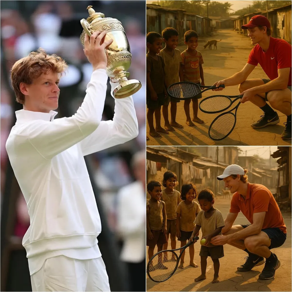 Cover Image for ULTIME NOTIZIE: “Non un trofeo, ma un cielo pieno d’amore” – Jannik Sinner offre silenziosamente lezioni di tennis gratuite ai bambini delle baraccopoli ogni mattina: mentre il mondo dorme ancora, dedica il suo prezioso tempo a portare risate e speranza ai bambini svantaggiati. – Un video trapelato ha fatto commuovere l’intera comunità, che si è resa conto che la vera grandezza di un campione non si vede nei titoli, ma nel coraggio, che si manifesta in silenzio.
