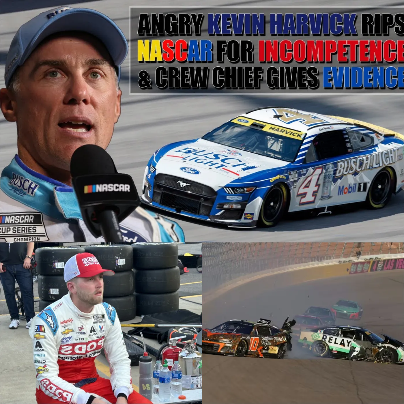 Cover Image for BREAKING NEWS: 💥NASCAR legend Kevin Harvick EXPLODES angrily defending William Byron after his horrific crash in Las Vegas – “HE’S GOING TO BREAK EVERYTHING WITH A TALLADEGA WIN, DON’T HAVE ANY IDEAS FOR BEATING HIM!” But suddenly, a secret recording from the Hendrick Motorsports garage was leaked, revealing the “crazy” plan that shocked the entire racing world in just 5 minutes!