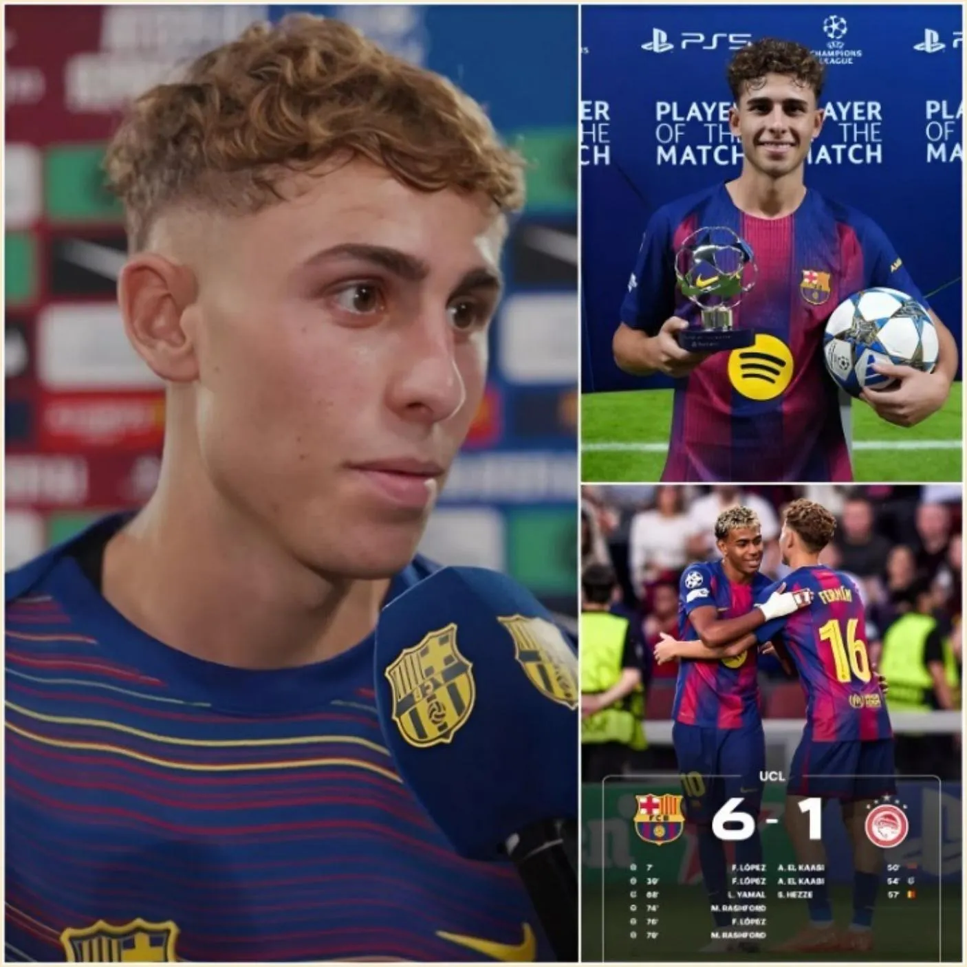 Cover Image for 🚨🚨NOTICIAS DE ÚLTIMA HORA:‼️ He devuelto el premio al Jugador del Partido a Él, aunque marqué un hat-trick para nosotros, no soy yo quien realmente lo merece”, Fermin López ha devuelto oficialmente el premio al Jugador del Partido a un jugador del Barcelona por su actuación sobresaliente contra el Olympiacos hoy. DETALLES COMPLETOS ENTRA EN EL ENLACE EN LA SECCIÓN DE COMENTARIOS DE ABAJO👇👇