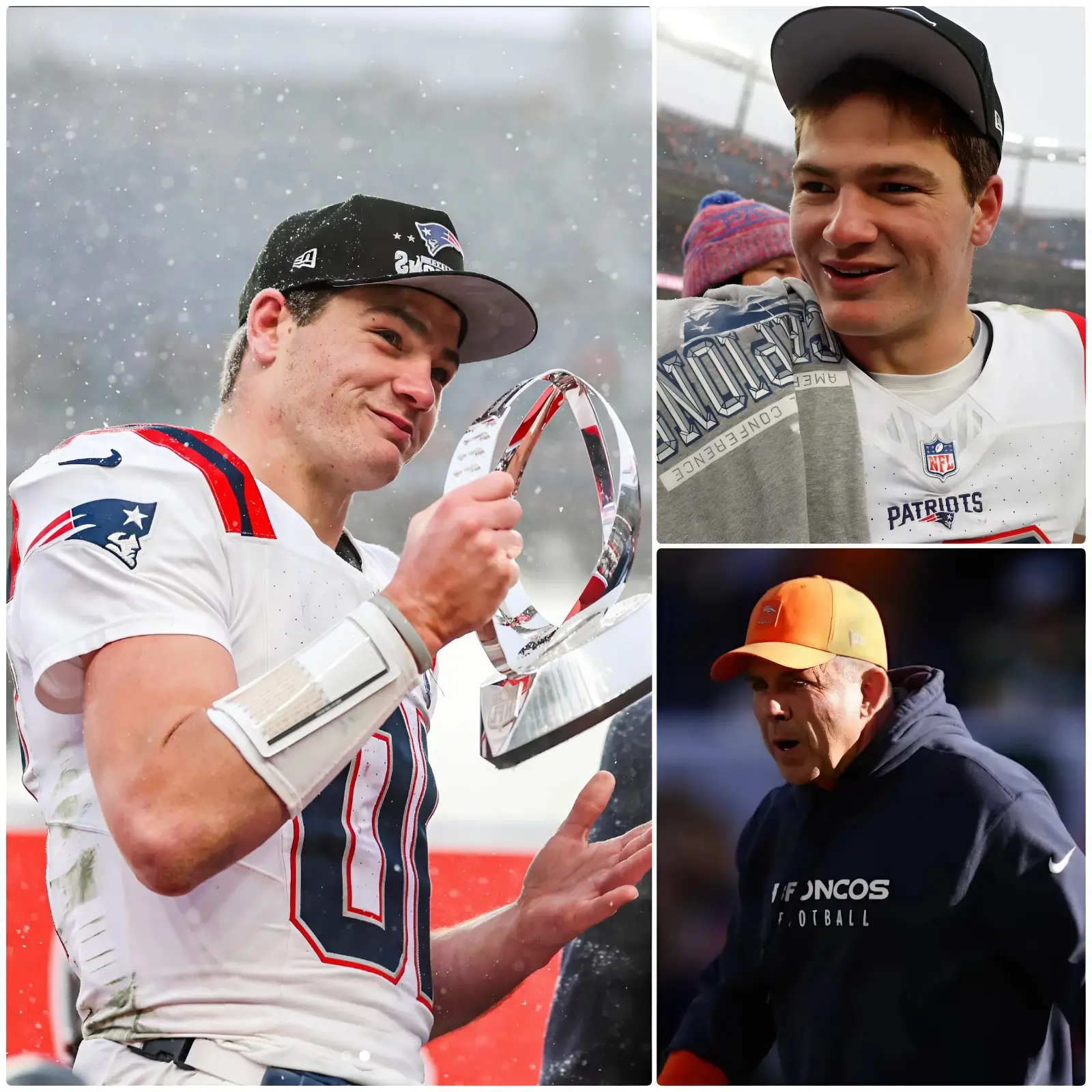 Cover Image for “Get out of here, you cheat!” Just seconds after the humiliating 7-10 loss to the New England Patriots at Empower Field at Mile High in a regular season NFL game, Denver Broncos head coach Sean Payton, his face flushed with anger, pointed directly at Patriots quarterback Drake Maye and loudly accused the Patriots star of using high-tech devices to “cheat,” demanding an immediate NFL investigation. Five minutes later, in front of dozens of television cameras, Drake Maye slowly lifted his head, a cold smile on his face, and uttered precisely 15 razor-sharp words. The entire stadium descended into chaos, while Sean Payton stood frozen, his face pale, only able to cover his face with his hands and hastily retreat into the tunnel before millions of football fans watching across America… 🧡🏈