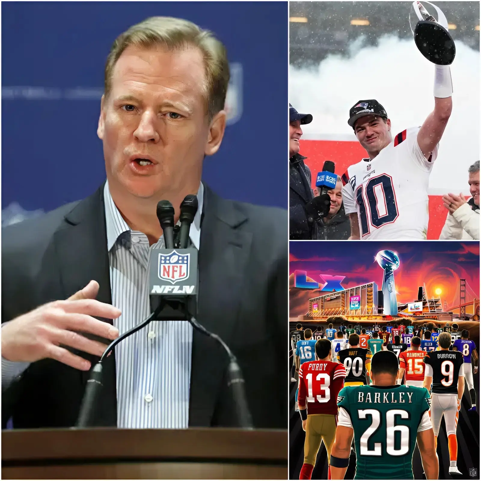 Cover Image for CONSPIRACY THEORY ABOUT “STAGED PLAY”: A graphic image posted by the NFL in September 2025 has unexpectedly resurfaced. In the image, the two players standing in the center, closest to the championship trophy, are Drake Maye (Patriots) and Sam Darnold (Seahawks). The fact that these two teams actually reached the finals has led many fans to suspect the tournament was “scripted” beforehand. An NFL spokesperson has officially denied these rumors, causing serious controversy and undermining the transparency of the sport.