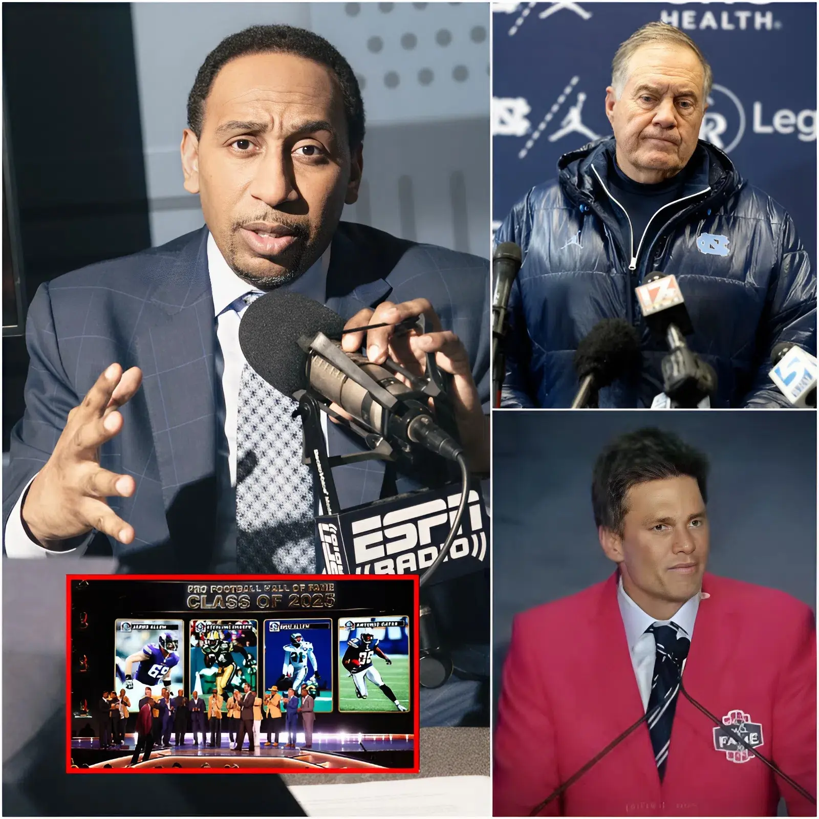 Cover Image for “WE SHOULD BOYCOTT THAT BASTARD!” Stephen A. Smith angrily attacked the Hall of Fame Committee after six-time Super Bowl champion Bill Belichick was unexpectedly and brutally rejected on the first vote, just short of the 80% needed. Tom Brady immediately spoke up in defense of his “former mentor” with a statement that silenced the room and sparked a fierce debate among fans everywhere!