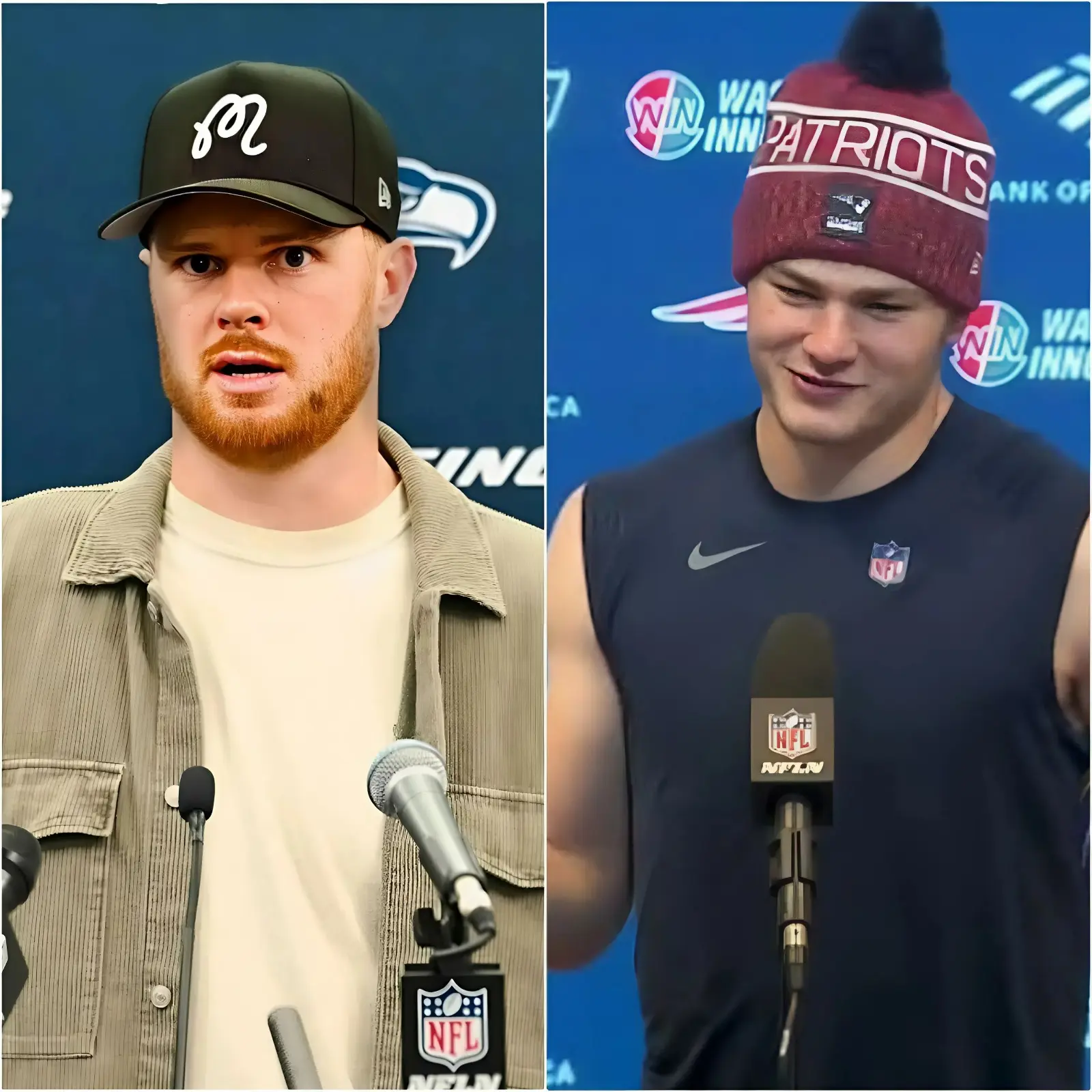 Cover Image for 10 MINUTES AGO: Just ahead of the Super Bowl LX final of the 2025/2026 season, Sam Darnold sparked widespread public outrage during a pregame interview when asked to compare himself to Drake Maye. Darnold immediately dismissed any comparison, claiming that Drake Maye would never reach his level, while also implying that many of the New England Patriots quarterback’s touchdown passes were simply the result of pure luck. Not stopping there, Sam Darnold escalated his remarks, declaring that if Drake Maye were wearing a Seattle Seahawks jersey, he would be nothing more than a backup or a practice-squad player. Just minutes later, Drake Maye fired back with a cold, razor-sharp response consisting of exactly 21 words — a comeback that left Sam Darnold embarrassed and speechless, and suddenly placed him under scrutiny from Seattle Seahawks officials over his controversial comments 👇👇