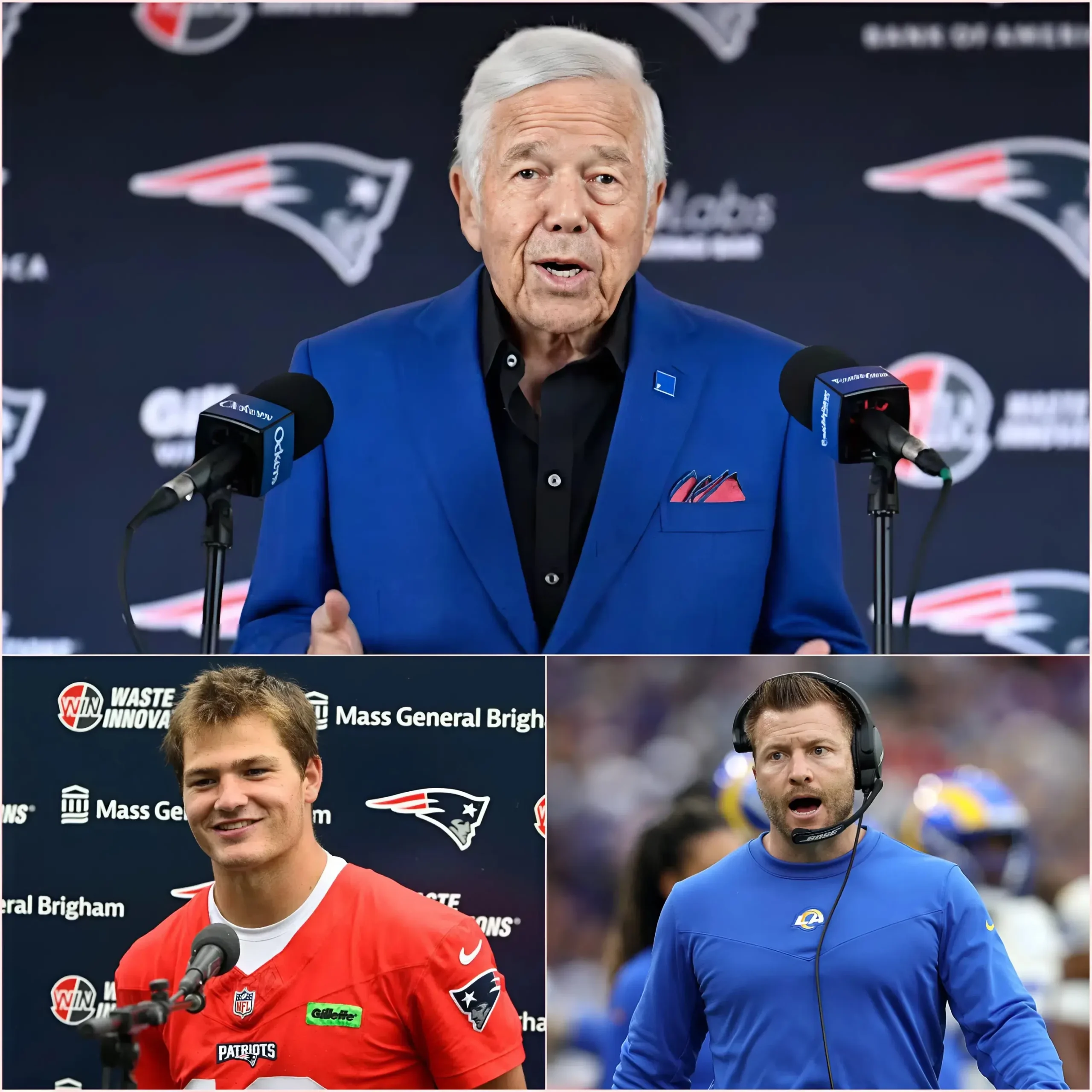 Cover Image for 🔥 SHOCKING NEWS: “NFL IS A CHEAP SCHEME!” – Robert Kraft explodes in anger, withdrawing the entire team from the awards ceremony to demand justice for Drake Maye. Amidst the scandal, Coach Sean McVay unexpectedly releases evidence of a “secret agreement,” causing Patriots fans to grieve, leaving Kraft speechless, and exposing a shocking secret right in the auditorium 👇