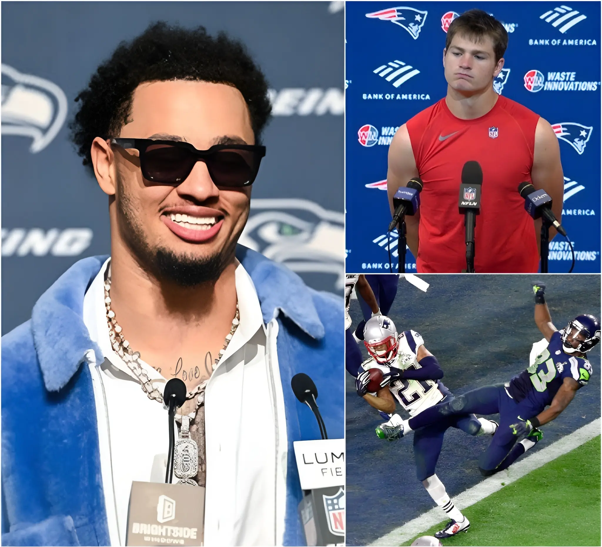 Cover Image for BREAKING NEWS: Seahawks star Jaxon Smith-Njigba expressed outrage upon discovering that the Patriots had purchased all the billboards along the route from Seattle’s hotel to the stadium, displaying images of Malcolm Butler’s iconic interception in Super Bowl XLIX. Smith-Njigba called it a direct psychological attack designed to reopen the wounds of Seattle’s devastating defeat. In response, Drake Maye swiftly fired back with a single, sharp comment. The rivalry between the teams has only intensified as game day approaches.