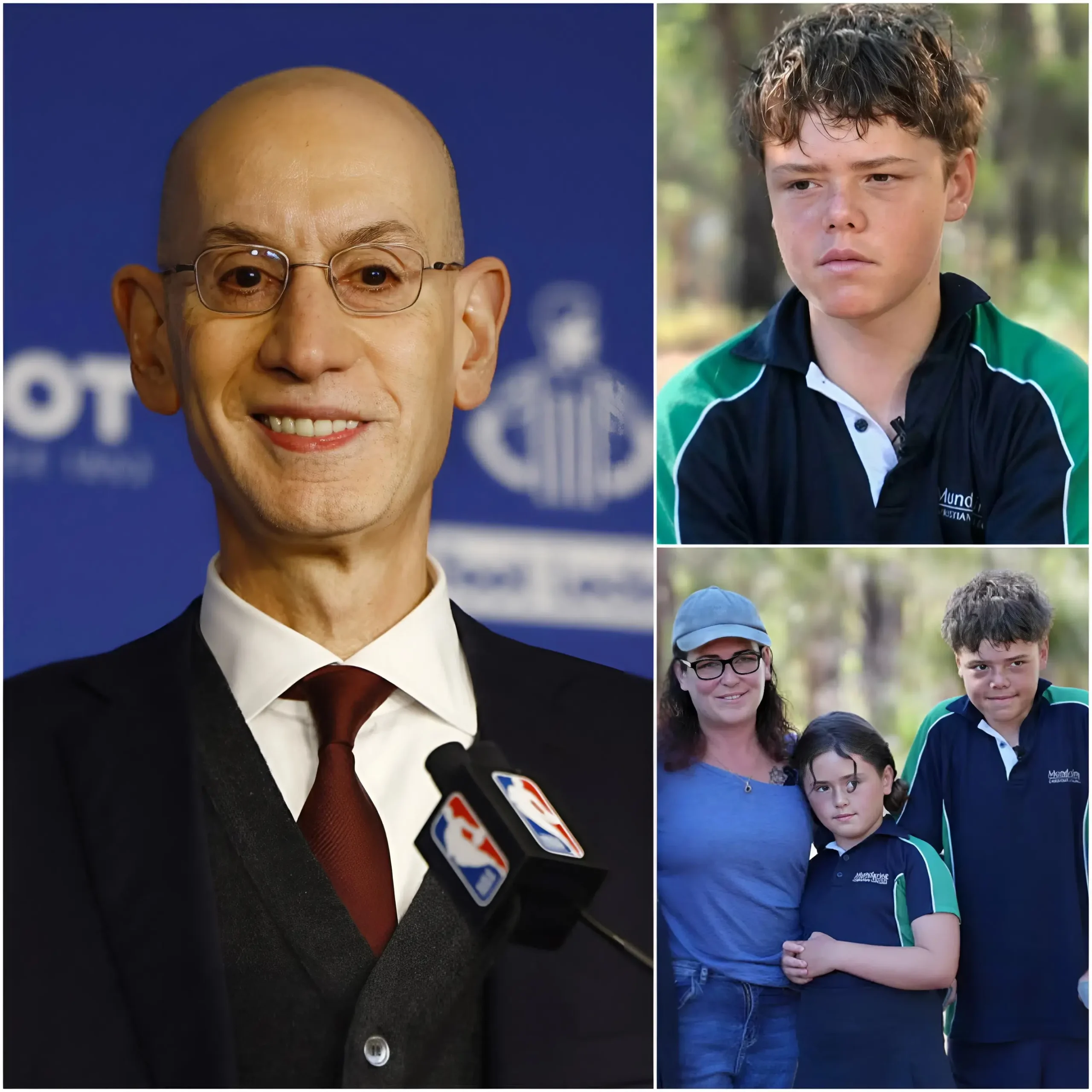 Cover Image for 🌿🚨 5 MINUTES AGO: NBA CEO Adam Silver unexpectedly spent over $5 million to sponsor 13-year-old Austin Appelbee after the boy swam for four straight hours to rescue his mother and two siblings. “He has extraordinary hidden potential — something even many professional swimmers couldn’t achieve. I’m willing to invest a large amount of money to help him develop further,” Adam Silver shared. However, when faced with a multi-million-dollar contract, Austin Appelbee gave a response that left everyone — including Adam Silver himself — stunned and speechless. No one expected a 13-year-old boy to say something like that…