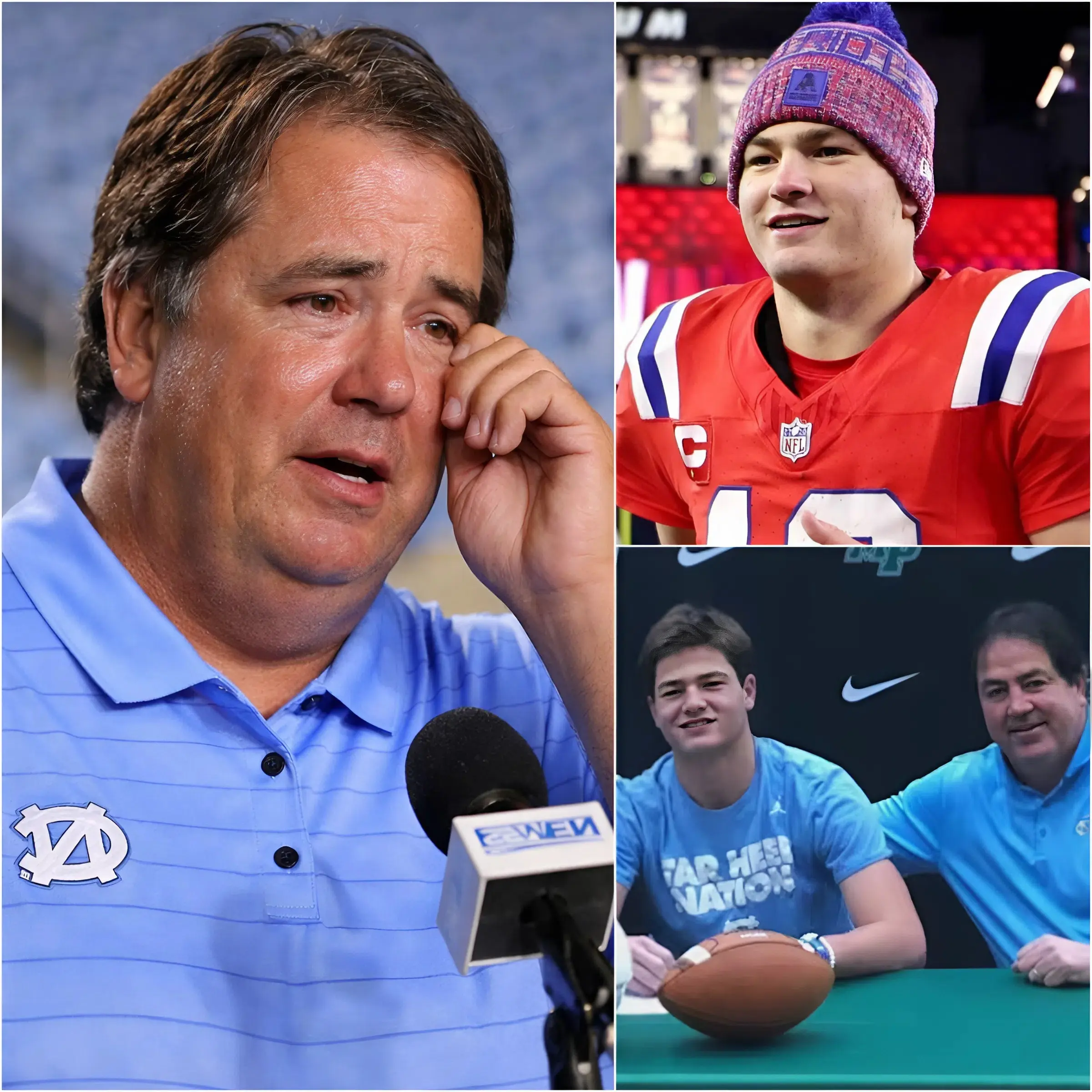 Cover Image for AN EMOTIONAL EXPLOSION BEFORE SUPER BOWL LX: Mark Maye – the legendary UNC quarterback and Drake’s father – unexpectedly announced he was “selling” his legendary #17 UNC jersey from the 1980s, an item he had cherished for 40 years as a family heirloom. He declared he would accept any price (even potentially millions of dollars from wealthy fans) to use the money to fund a football scholarship in Drake’s name at UNC – “so my son will never forget his Tar Heels roots, even while at the pinnacle of the NFL.” But just 10 seconds after the post went viral, Drake Maye responded with a touching message. The reply brought Mark Maye to tears during a public interview.