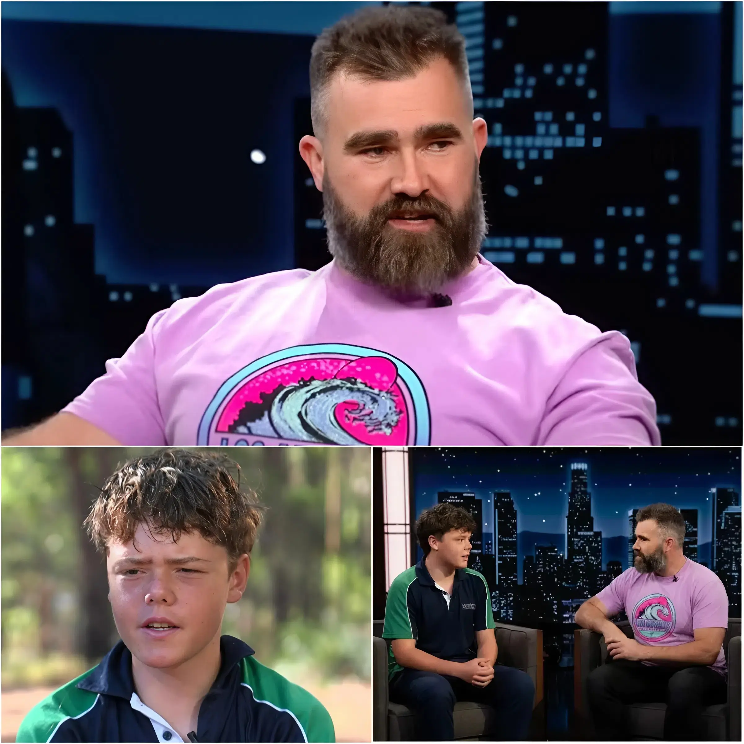 Cover Image for JUST HAPPENED 🚨 Philadelphia Eagles legend Jason Kelce unexpectedly spent over $5 million to sponsor 13-year-old Austin Appelbee after the boy swam for four hours to save his mother and two siblings. “He possesses incredible hidden talent that even many professional NFL athletes can’t achieve.” I agreed to invest a large sum of money to help him develop further. But before this multi-million dollar contract, Austin Appelbee gave a response that stunned the entire United States and shocked Jason Kelce, who couldn’t believe a 13-year-old could say such a thing.