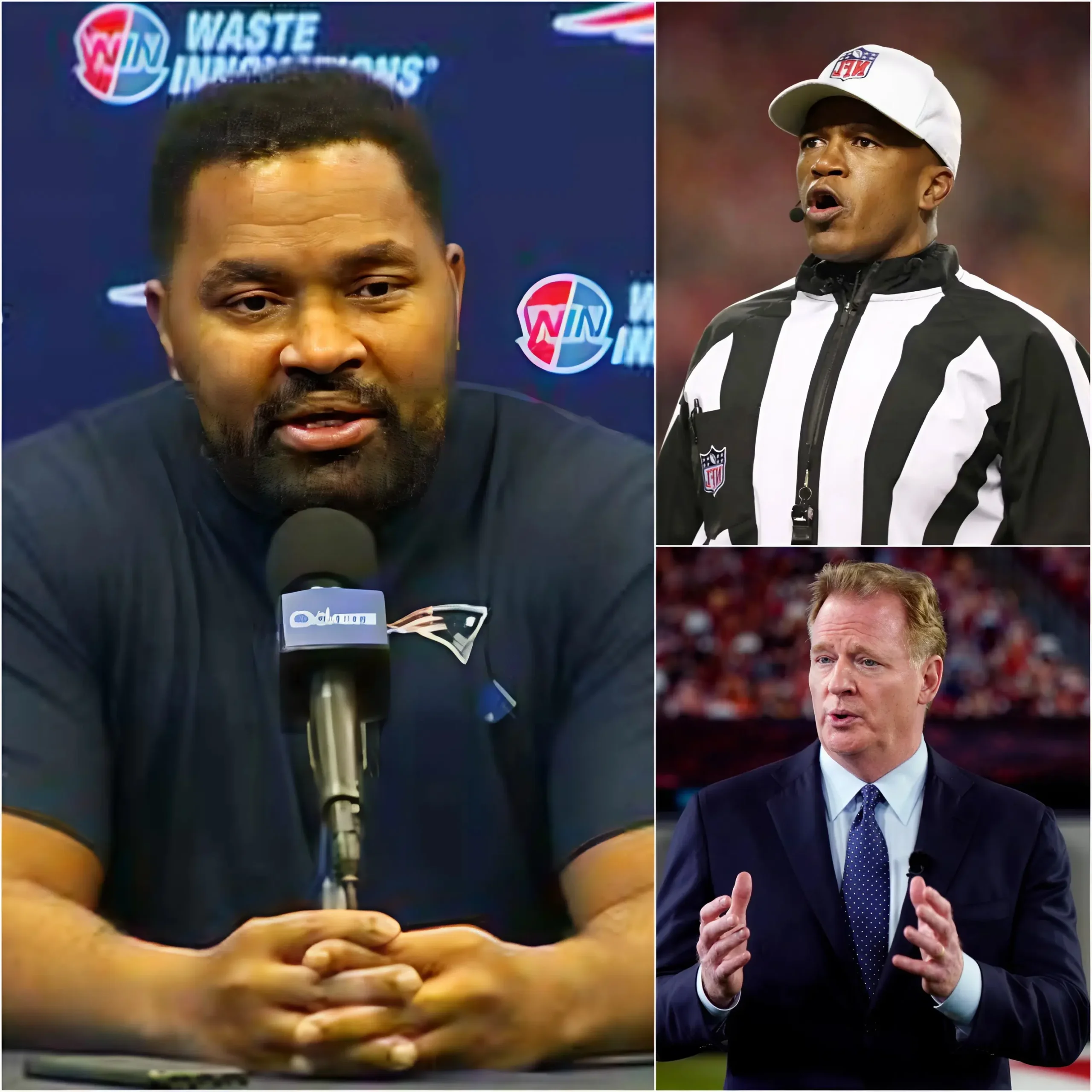 Cover Image for Less than 12 hours after the Seattle Seahawks lifted the trophy, Patriots head coach Jerod Mayo held an emergency press conference accusing head referee Shawn Smith of blatantly favoring the Seahawks, leading to his team’s disastrous defeat. “This is not football! This is a farce, an insult to the NFL! We were blatantly robbed from the very first second!” he declared, pointing directly at the giant screen behind him, replaying the controversial play just seconds after kickoff: Seahawks quarterback Sam Darnold threw the ball to wide receiver Cooper Kupp. The ball appeared not to be securely controlled before Kupp’s foot touched the sideline, which under clear NFL rules should have been ruled an incomplete pass. However, referee Smith quickly ruled it a 23-yard completion, allowing the Seahawks to advance deep into the red zone and kick an early field goal, setting the tone for their dominance. Mayo then displayed slow-motion footage from a hidden camera showing referee Smith, just hours before the game, secretly receiving a thick envelope from Seahawks head coach Mike Macdonald in the parking lot of Levi’s Stadium. The press room fell silent before erupting into a barrage of reporters’ questions. Immediately, NFL Commissioner Roger Goodell ordered an emergency meeting. The tension was so intense that an internal source revealed, “Goodell turned pale and shouted into the phone, ‘This is a disaster!’” Exactly 30 minutes later—record speed for the NFL—the league office released an official statement that stunned the entire sports world…