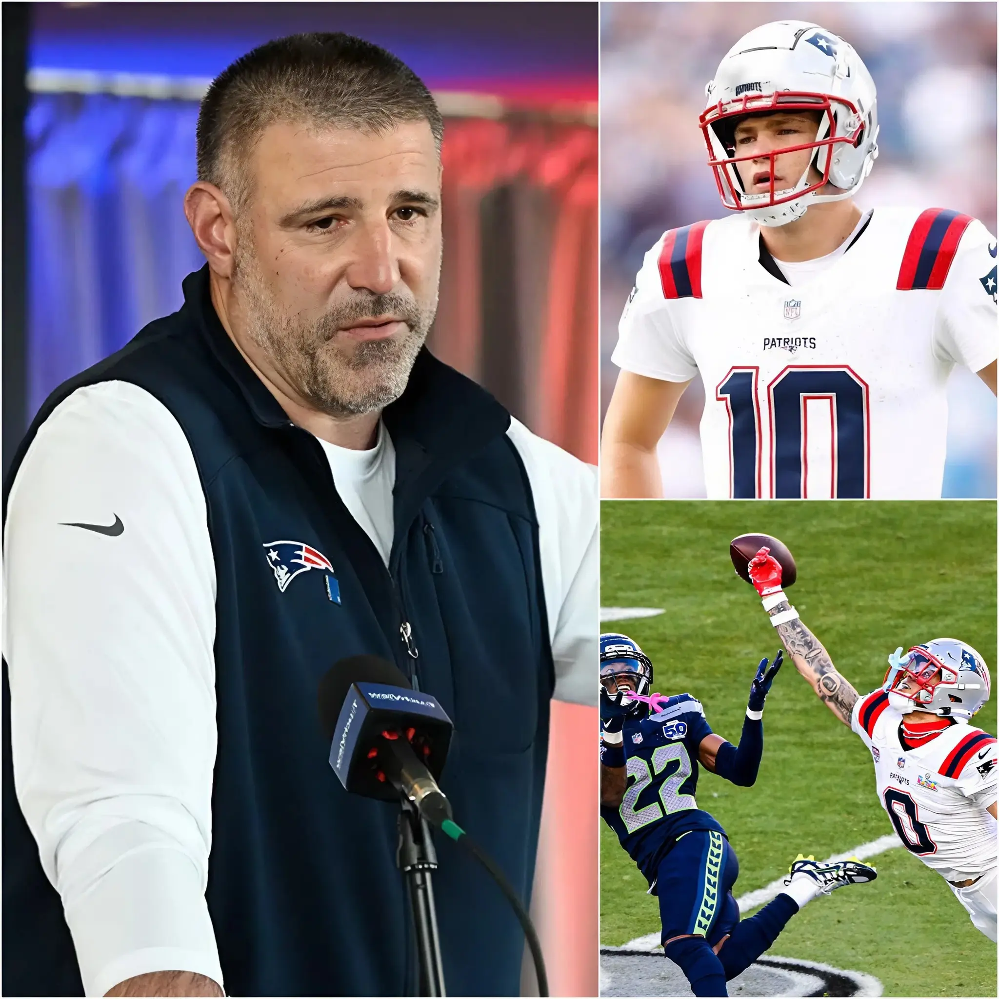 Cover Image for 🚨 BREAKING NEWS: Coach Mike Vrabel has finally broken his silence about Drake Maye’s shocking “choke” at Super Bowl LX, admitting the young quarterback suffered a mental breakdown amidst unprecedented chaos. He revealed Maye was weighed down by immense expectations, internal turmoil leading up to the game, and a feeling of isolation on the biggest stage of his career. According to Vrabel, this was no longer a story of tactics or skill, but a moment when Maye’s spirit was crushed by invisible pressure. This explanation immediately ignited controversy, with fans divided between deep sympathy and concern that the Patriots had just witnessed a serious crack in their most anticipated star.