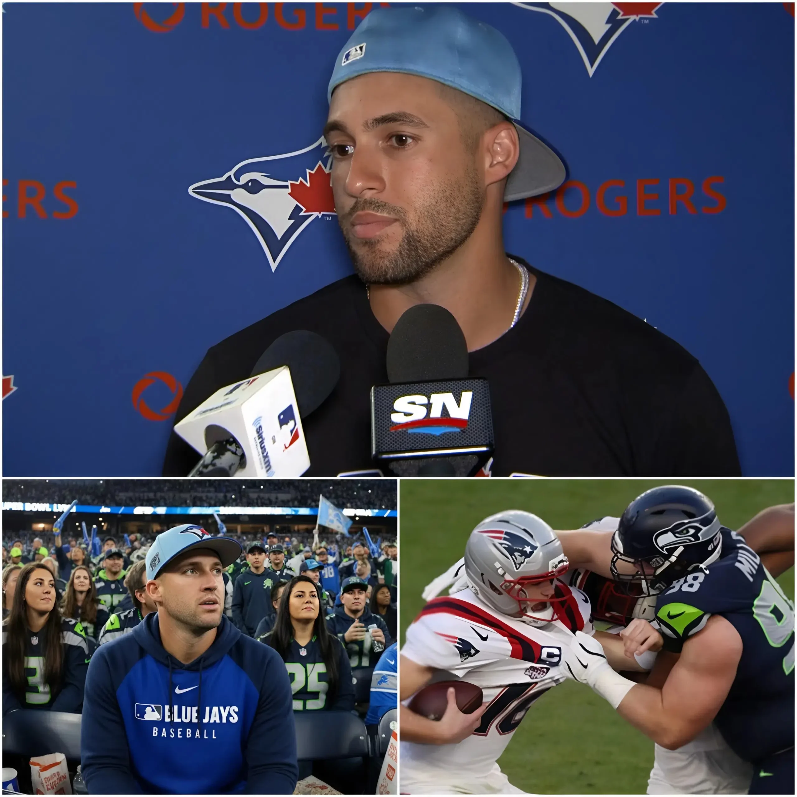 Cover Image for “TODAY I WENT TO WATCH THE NFL FINAL AT LEVI’S STADIUM, AND IT WAS THE BIGGEST MISTAKE I’VE EVER MADE. IT WAS EMBARRASSING TO WITNESS THE SEATTLE SEAHAWKS WIN THE SUPER BOWL IN THIS WAY…” – MLB star George Springer of the Toronto Blue Jays unexpectedly shared after attending the Super Bowl in person. He believes it was a shameful game, claiming the referees consistently favored Seattle, and admitted that he regretted wasting his time watching it. Most notably, Springer pointed out three specific incidents that he believes showed New England was treated unfairly, leaving everyone stunned…