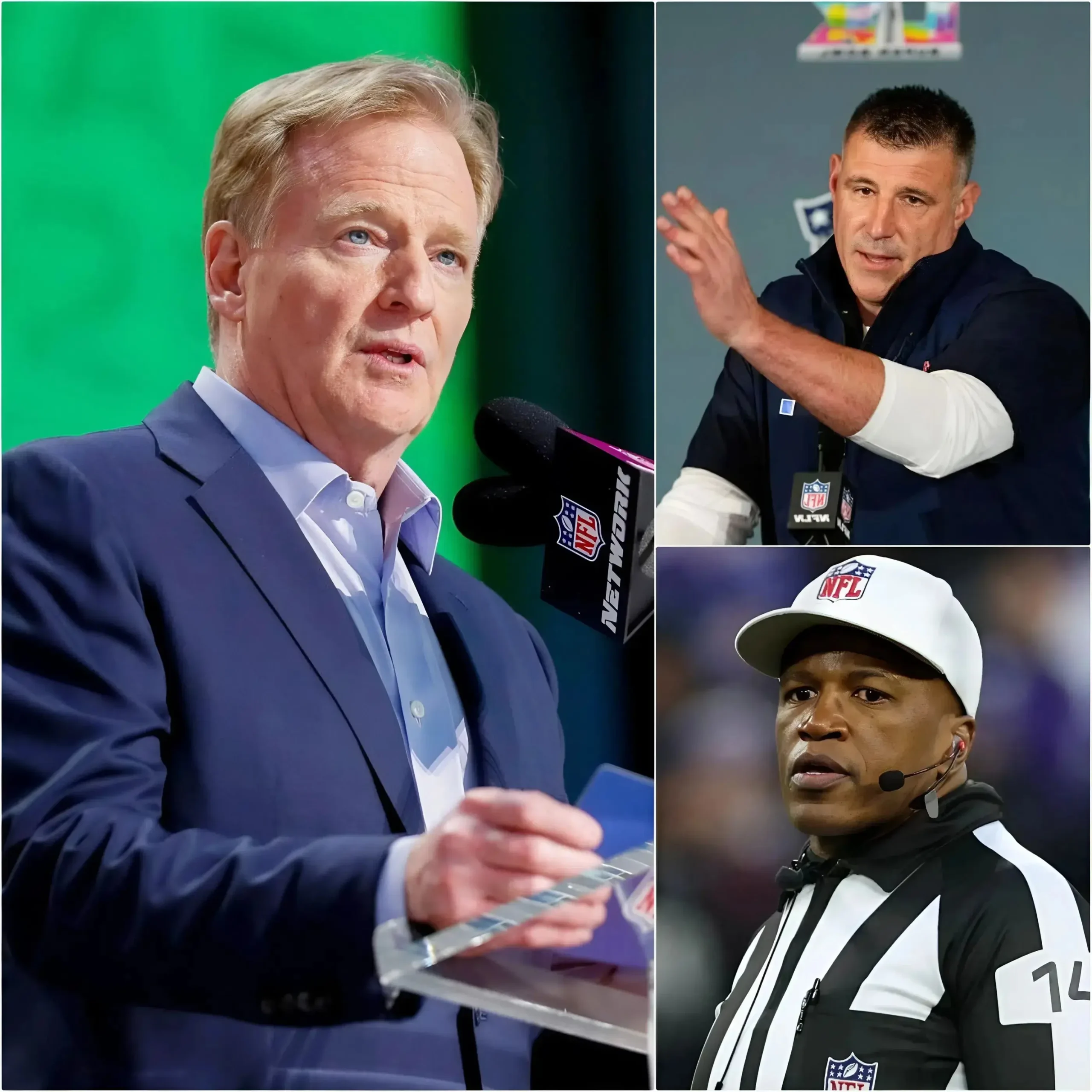 Cover Image for LATEST NEWS: After 1 day of investigation, NFL Chairman officially announces the results regarding the four referees who officiated the game between the New England Patriots and the Seattle Seahawks. After head coach Mike Vrabel submitted images and videos accusing the referees of scandalous behavior by overlooking many errors from the Seattle Seahawks that significantly affected the game’s outcome. And when Commissioner Roger Goodell’s final results were announced, it created many waves of controversy. 👇👇