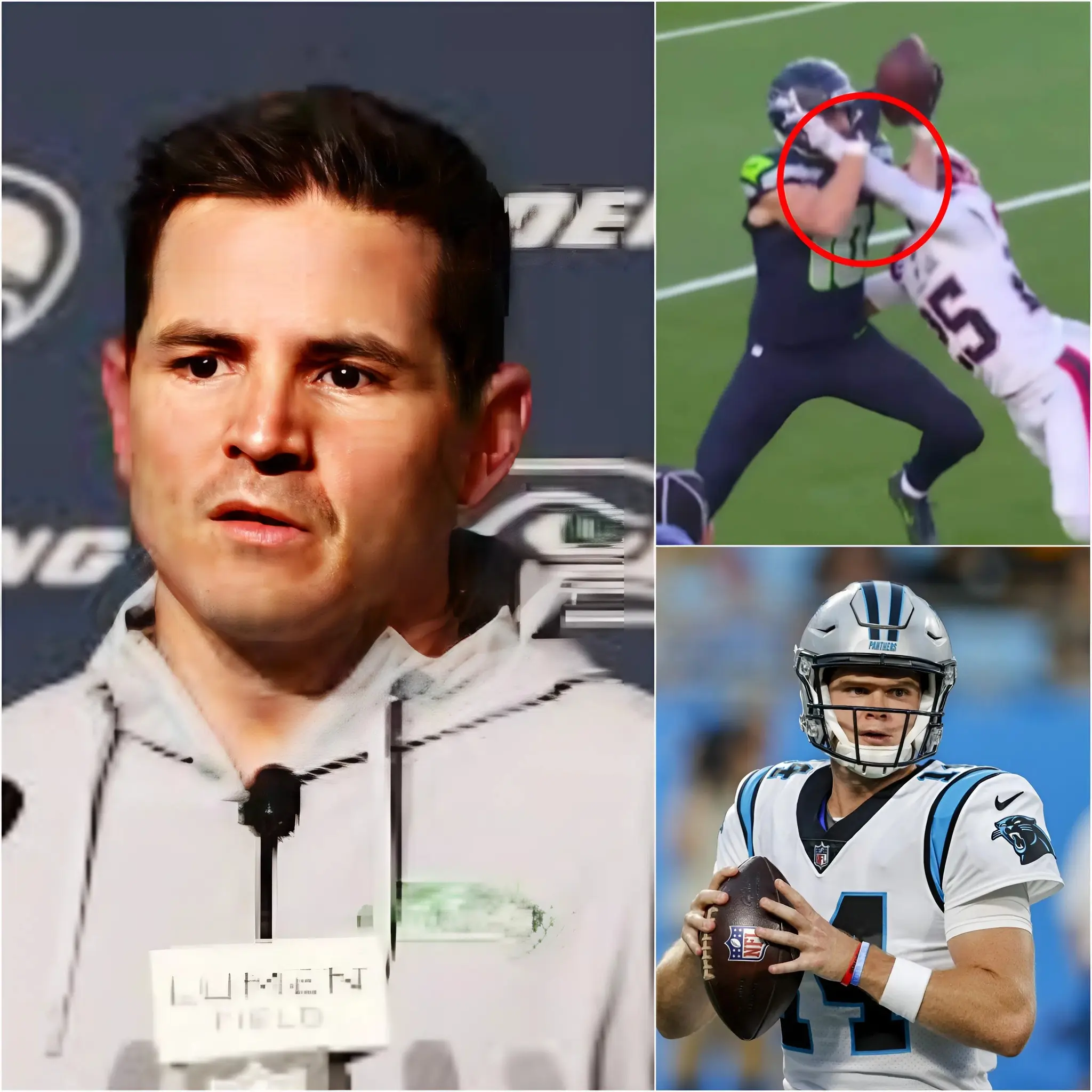 Cover Image for 🔥🔥BREAKING: Just minutes after the final whistle of Super Bowl LX sounded, Seattle Seahawks head coach Mike Macdonald held an emergency press conference at Levi’s Stadium. He accused young New England Patriots quarterback Drake Maye of committing a serious physical act against Sam Darnold during a late-game collision. “Drake Maye intentionally used excessive force, pushing and striking Sam in the head and neck area after the play was already dead. Sam suffered a severe injury, immediately had to leave the field, and was taken straight to the hospital for examination.” He also publicly released a 15-second close-up video (allegedly from stadium cameras or behind-the-scenes footage). 5 MINUTES LATER – The NFL issued an urgent official statement that shocked the entire NFL world…