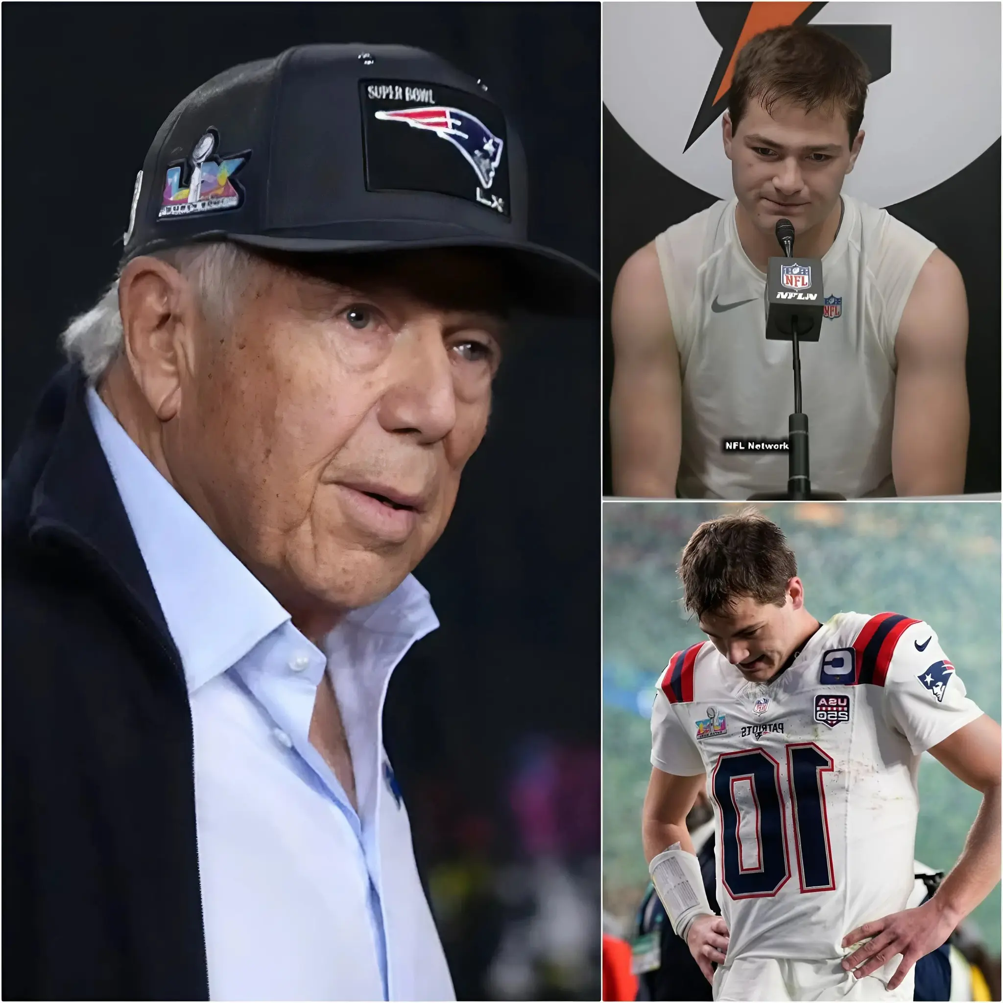 Cover Image for LATEST NEWS: “I am truly disappointed in him. Across the entire team, I placed my trust and expectations in three players, especially Drake Maye.” Patriots owner Robert Kraft did not hold back as he publicly criticized Drake Maye following the bitter loss to the Seattle Seahawks, saying: “I don’t understand why he keeps making mistakes — he even threw the ball to the opposing team.” Drake Maye immediately spoke up to apologize and explain himself shortly afterward. 👉👉 See full details below to find out the identities of the other two players. 👇👇