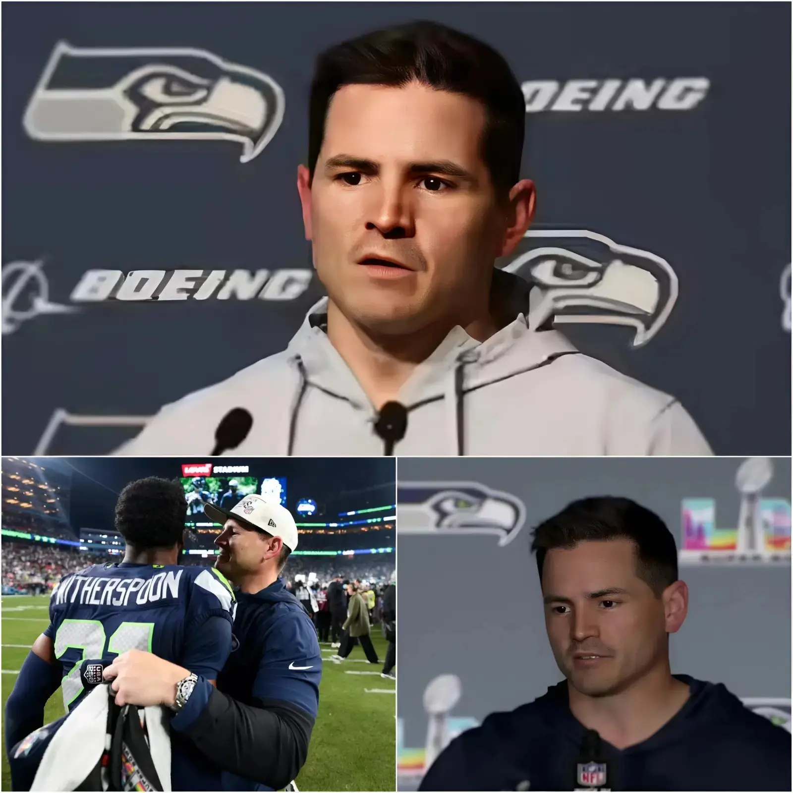 Cover Image for “WE WILL MISS HIM SO MUCH – Head coach Mike Macdonald was visibly moved and choked up as he announced the first three names who will leave the team after the historic victory in Super Bowl LX. He revealed that these players – key heroes who played a crucial role in bringing the Seahawks to the championship – will no longer wear the blue-green jersey in the near future. Please understand that these decisions are truly difficult, even amid such immense joy.”