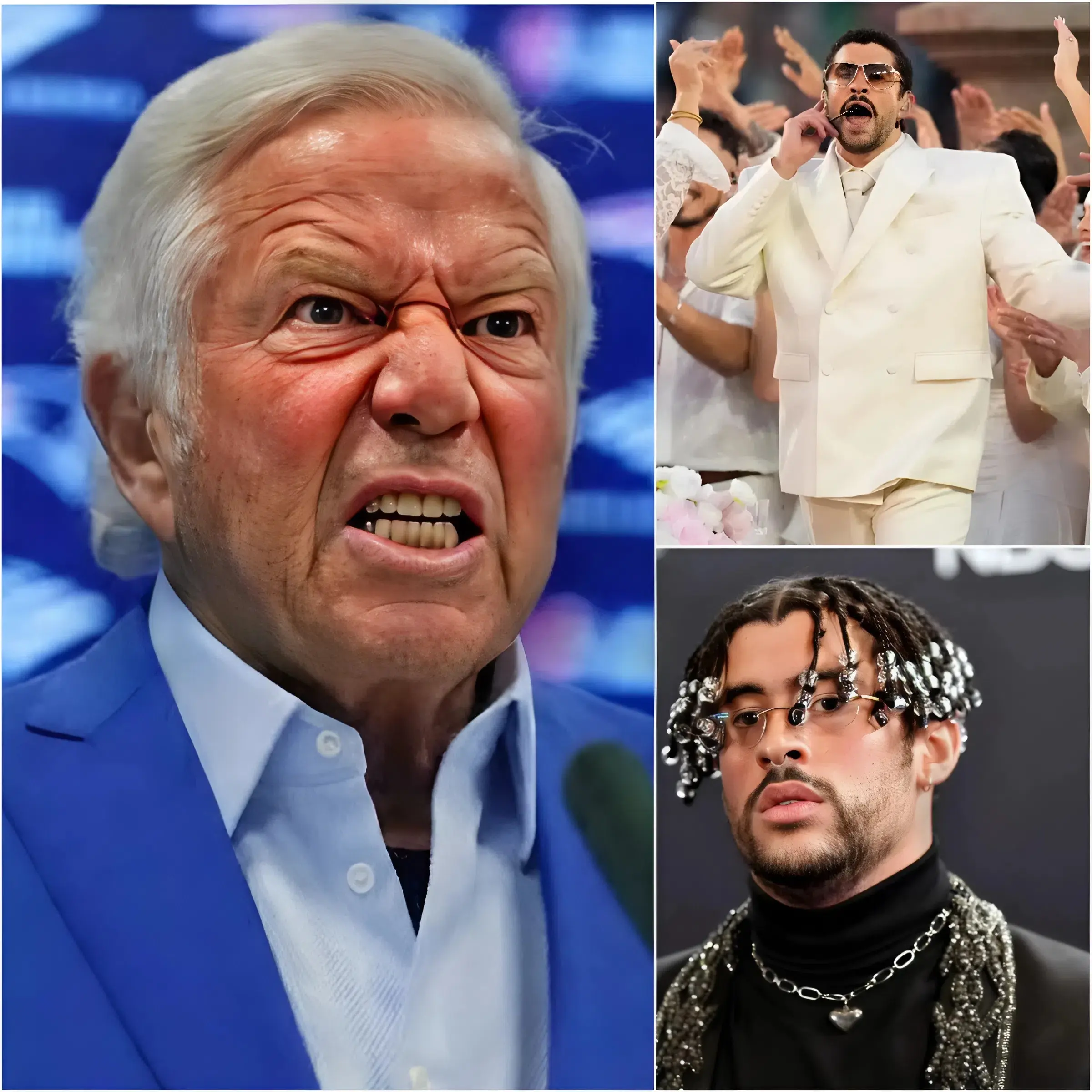 Cover Image for “THAT WAS THE WORST PERFORMANCE IN SUPER BOWL HISTORY!” — Patriots President Robert Kraft didn’t hesitate to criticize Bad Bunny’s halftime show at Super Bowl LX, saying the performance lacked energy and completely failed to connect with traditional NFL audiences. He argued that the show deviated from the spirit of the Super Bowl, even distracting from the game itself. Kraft also stressed that the show could damage the league’s image and called on the National Football League to reconsider its future entertainment strategy.