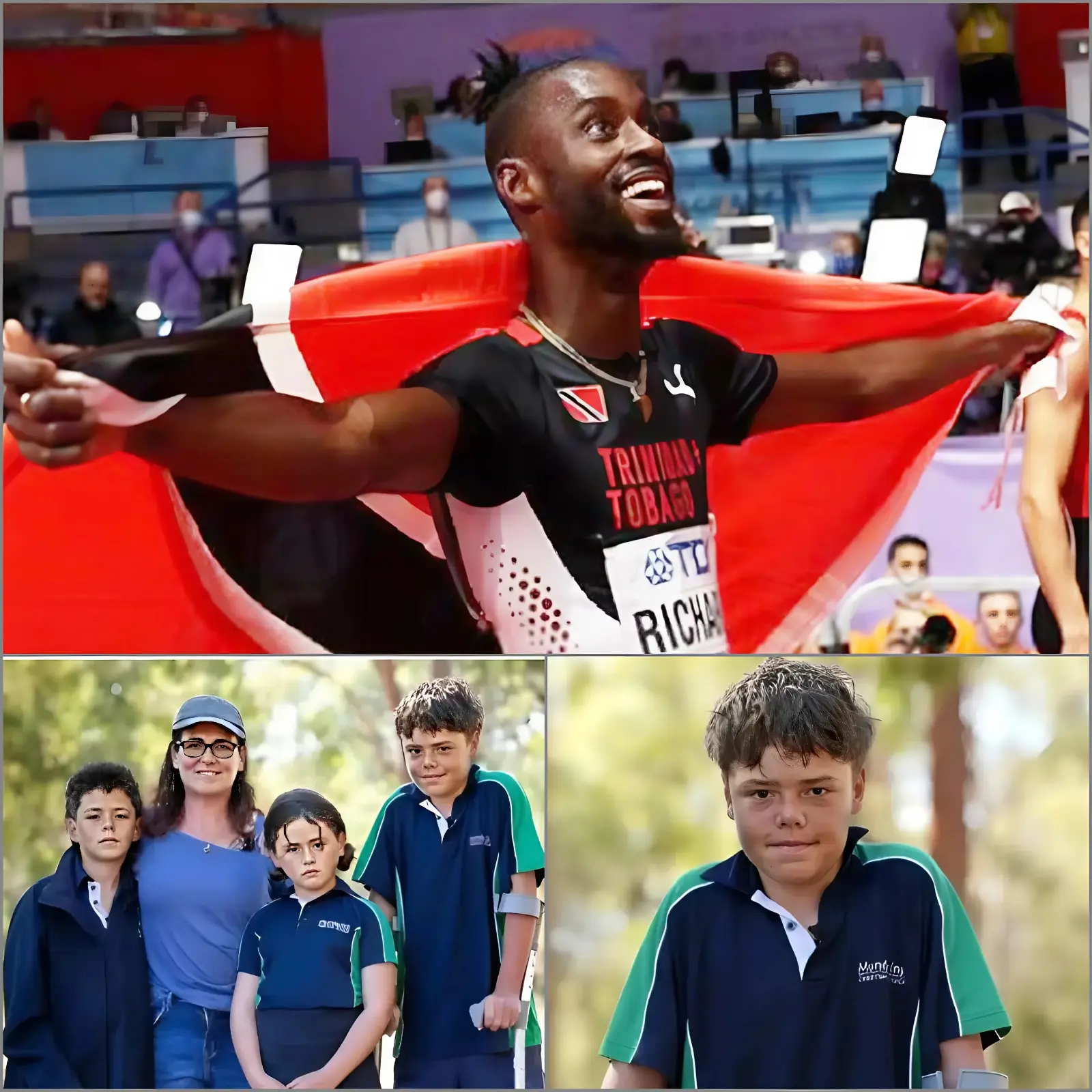 Cover Image for ❤️ GOOD NEWS: Jereem Richards made a surprise appearance during the Appelbee family interview and left the sports community stunned by declaring: “I will cover all medical expenses and health check-ups for the boy’s family,” after the young boy risked his life swimming for four hours to save his mother and two siblings. “I’ve never met such a young and incredibly brave person, so I didn’t hesitate for a second to support him.” This gesture sparked a powerful wave of emotion, moving many people to tears and earning widespread applause for the heartfelt generosity of Trinidad and Tobago’s top sprint star and world champion in the 400m.