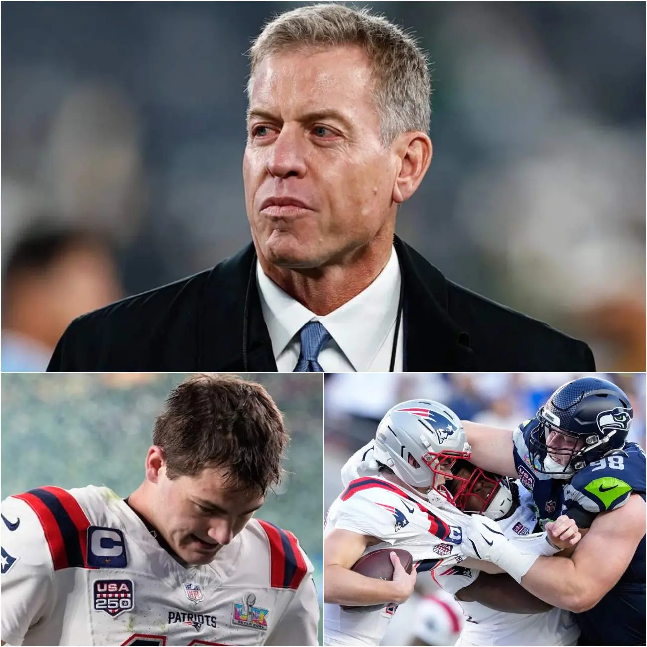 Cover Image for Cowboys legend Troy Aikman detonated live television when he launched a vicious attack on the officiating crew — accusing them of flat-out undermining the New England Patriots’ 29–13 Super Bowl loss to the Seattle Seahawks. Aikman didn’t hedge. He didn’t dilute a word. He went straight for the league’s throat, declaring that a series of reckless, badly mishandled moments warped the biggest game of the season and denied New England any real chance at a fair fight. Aikman demanded the NFL immediately investigate the officiating from the championship stage — decisions he called so egregious and so publicly visible that they have ignited an outright firestorm across the league. “This wasn’t just bad officiating — this decided the outcome,” Aikman snapped, his voice loaded with outrage. Fans are livid. Analysts are rattled. And as the dust settles on Super Bowl LX, with Seattle Seahawks 29 – 13 New England Patriots sealing the end of the Patriots’ 2025–2026 title run, the NFL now finds itself staring down another credibility crisis — one that’s only growing louder by the hour.