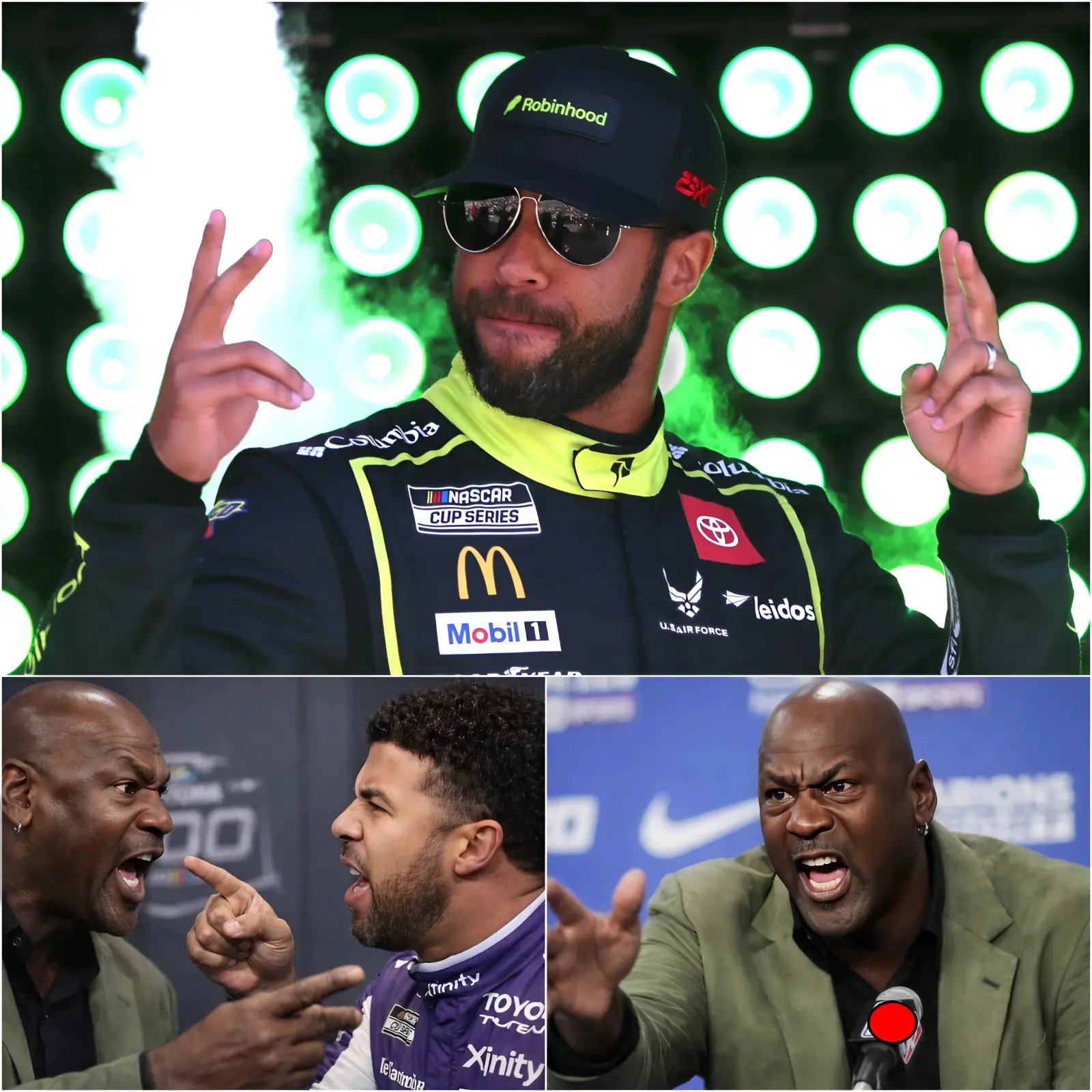 Cover Image for NASCAR BREAKING NEWS: “NEVER ASK ME TO COME BACK, YOU DON’T DESERVE IT” — Bubba Wallace caused a stir when he announced his departure from the US, sparking a media frenzy. But the real shock came shortly afterward: Michael Jordan released ‘black evidence’ backstage, completely silencing Wallace.