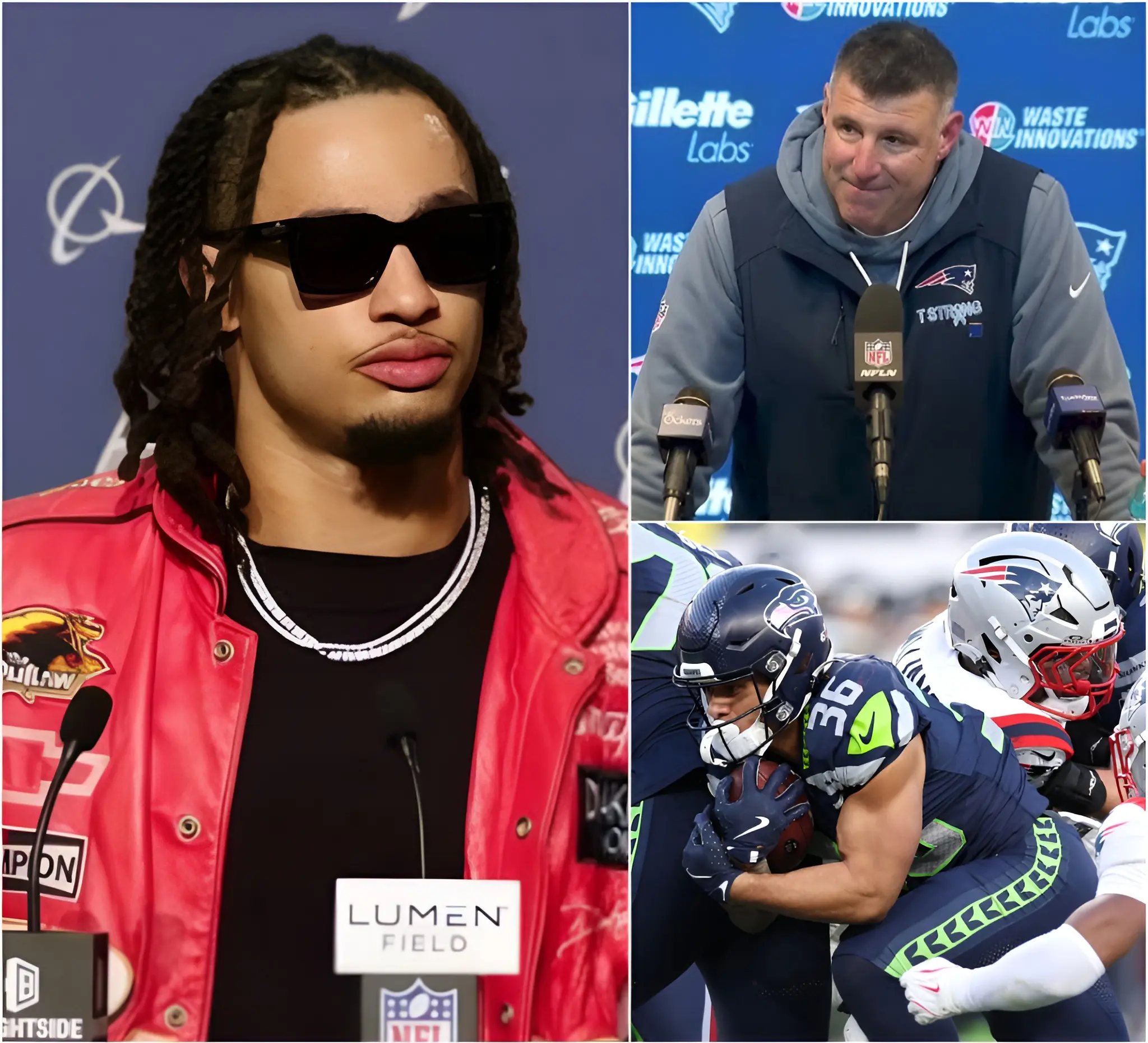 Cover Image for “I think the New England Patriots should switch to flag football with kids — they don’t belong in the NFL!” Seahawks standout Jaxon Smith-Njigba fired a blistering shot at the Patriots following Seattle’s dominant Super Bowl LX victory, openly questioning whether New England still has the grit and edge demanded at the league’s highest level. The remark ricocheted across sports networks and social media within minutes, igniting fierce debate among fans and analysts nationwide. Patriots head coach Mike Vrabel responded publicly with one calm, measured sentence that stunned the room — though sources say the message he delivered behind closed doors to his locker room was even more powerful, and it hasn’t surfaced yet.