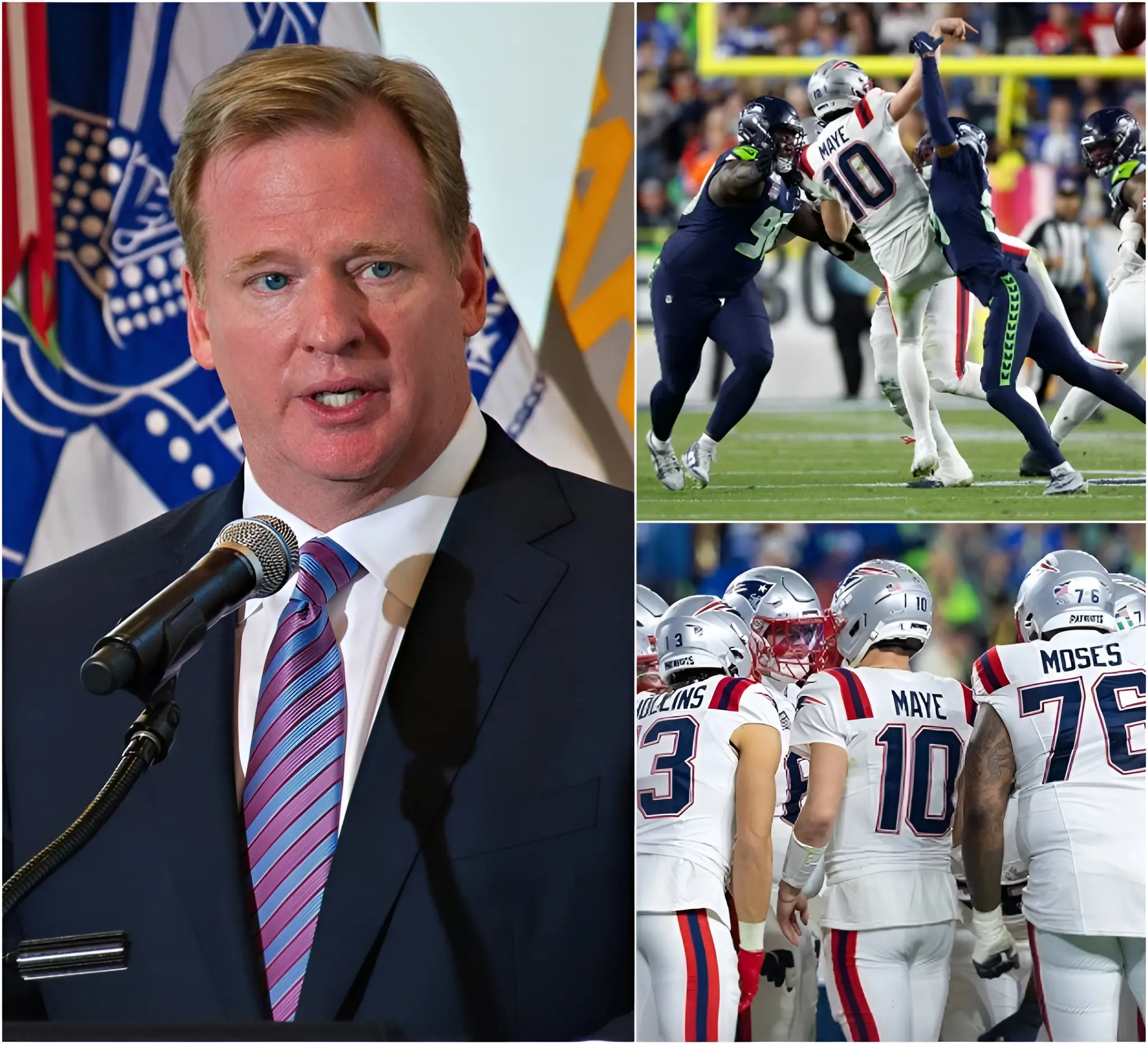 Cover Image for SHOCKING NEWS: NFL Commissioner Roger Goodell has announced a formal investigation into three New England Patriots players over suspected game-fixing following the teamâs âsuspiciousâ Super Bowl loss to the Seahawks. Goodell stated that certain on-field decisions and unusual betting patterns have raised serious red flags within league offices. Sources claim internal integrity monitors detected irregular activity tied to key moments in the 29-13 defeat. If substantiated, the allegations could trigger one of the most explosive scandals in modern NFL history.
