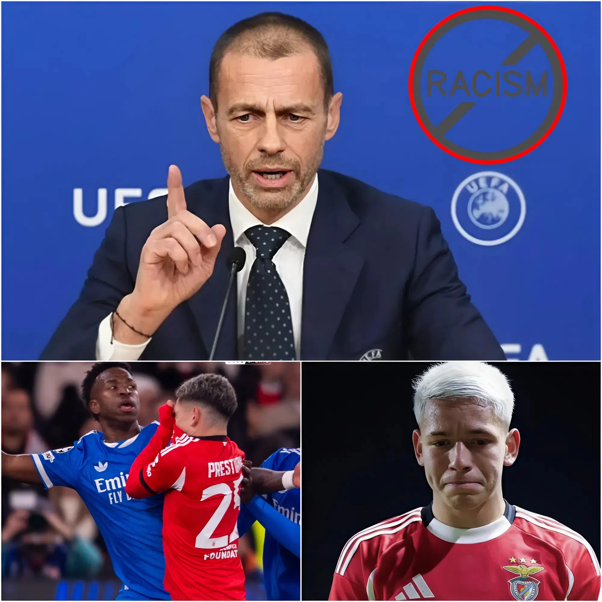 Cover Image for 🚨 LA SANCTION DISCIPLINAIRE SÉVÈRE INFLIGÉE PAR L’UEFA À VINICIUS JR. ET PRESTIANNI EST DÉSORMAIS LA PLUS LOURDE JAMAIS PRONONCÉE ‼️ Ce n’était plus une simple rumeur : le président de l’UEFA a officiellement signé l’ordonnance disciplinaire, semant la consternation au Real Madrid et à Benfica. L’incident, né de provocations de Vinicius Jr. et Gianluca Prestianni, a dégénéré en un véritable désastre médiatique, révélant des actes de racisme inexcusables. Afin de préserver l’image du football européen, une sanction extrêmement dissuasive a été prononcée, surpassant tous les précédents. LIRE LA SUITE👇👇