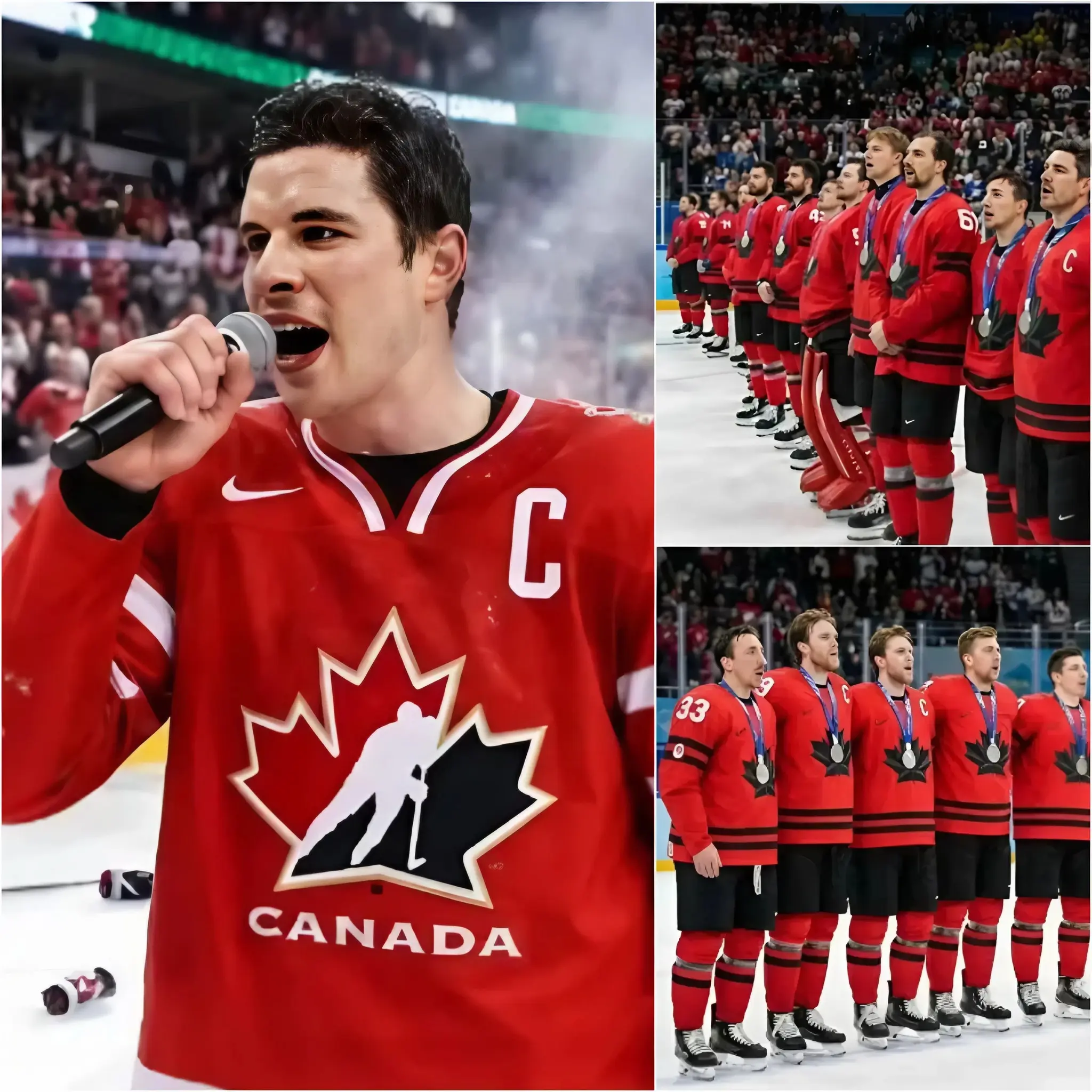 Cover Image for No one saw it coming — but the spontaneous postgame National Anthem sung by the entire Team Canada hockey roster didn’t just silence the arena, it shattered hearts in an instant. Moments after a crushing 2–1 overtime defeat to Team USA, the devastated Canadian players stunned the crowd with an act of raw emotion no script could have predicted. As the roar of the victors echoed behind them, they marched to the blue line, locked shoulders in defiance, and unleashed a haunting, defiant rendition of “O Canada” that left fans openly weeping.