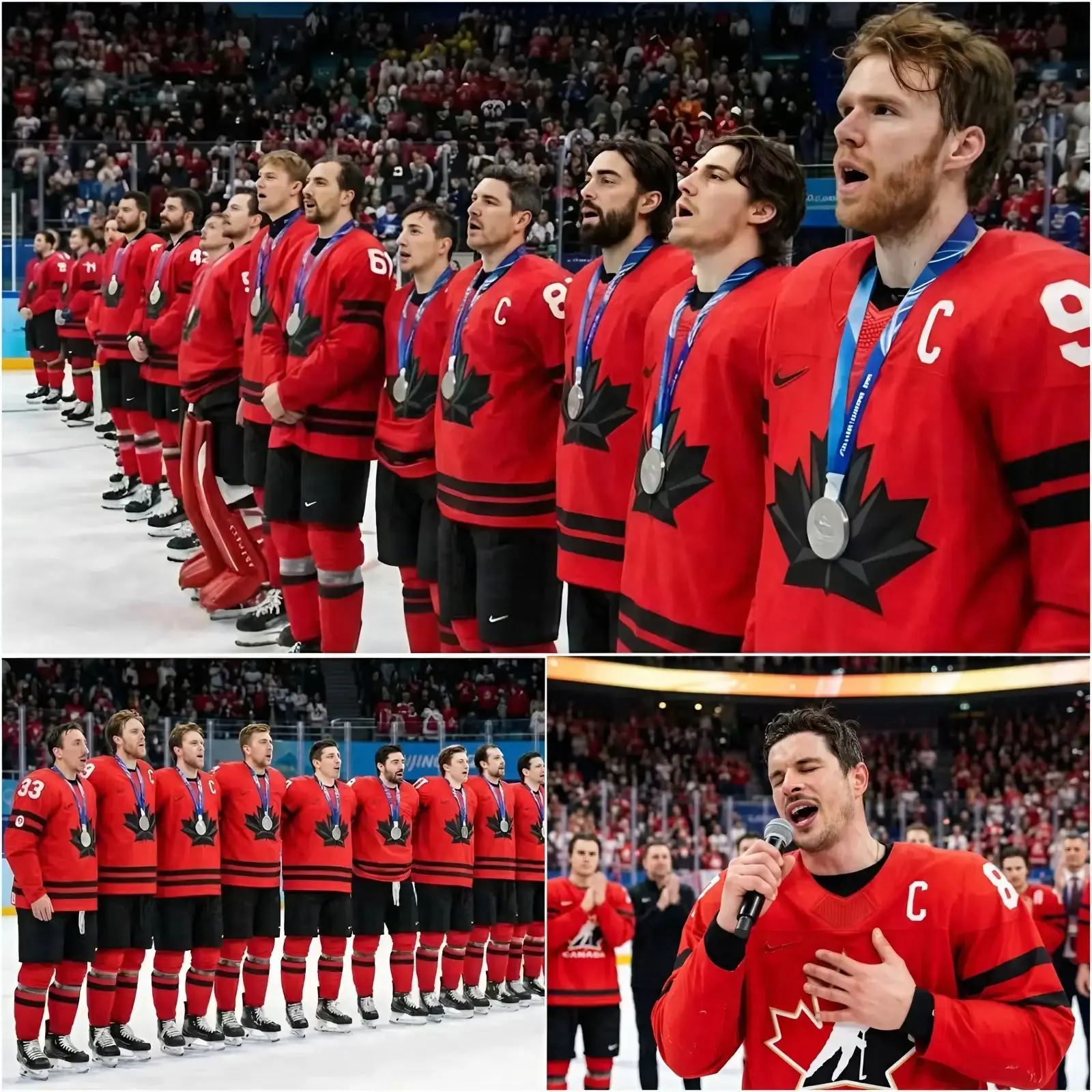 Cover Image for No one saw it coming — but the spontaneous postgame National Anthem sung by the entire Team Canada hockey roster brought the entire arena to tears. After suffering a heartbreaking 2–1 overtime loss to Team USA, the Canadian players — known for their fierce national pride and relentless grit — did something no one expected. As the opposing celebration echoed around them, they stepped together onto the blue line, stood shoulder to shoulder, and began to sing