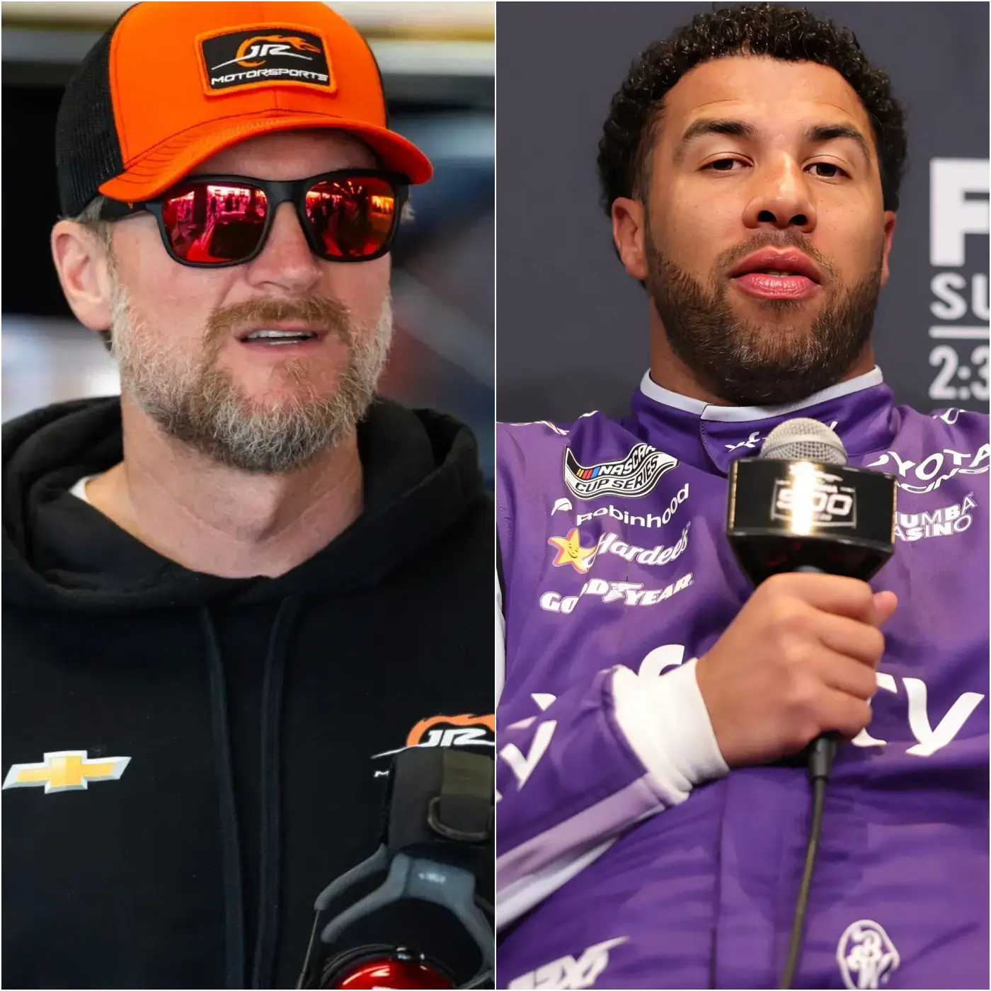 Cover Image for “Shut up, you idiot.” 🔴 Dale Earnhardt Jr. unexpectedly called Bubba Wallace a “Nascar puppet” on live television, following Wallace’s provocative remarks at the 2026 EchoPark Speedway. Just minutes later, as Bubba Wallace prepared to retaliate, Earnhardt Jr. delivered a harsh truth that silenced the entire studio, leaving him stunned and forced to sit down. The tension in the room became unbearable as cameras captured every second of the confrontation. Wallace, visibly shaken, struggled to respond while the hosts looked on in disbelief. Earnhardt Jr.’s words cut through the noise with a bluntness no one anticipated. For a moment, it seemed as if time itself had frozen inside the studio. Then a wave of murmurs swept across the audience, quickly turning into thunderous applause. People rose to their feet, cheering at the dramatic turn of events. Wallace could only stare ahead, absorbing the impact of what had just happened. In just ten sentences, Earnhardt Jr. had completely silenced Bubba Wallace…👇👇