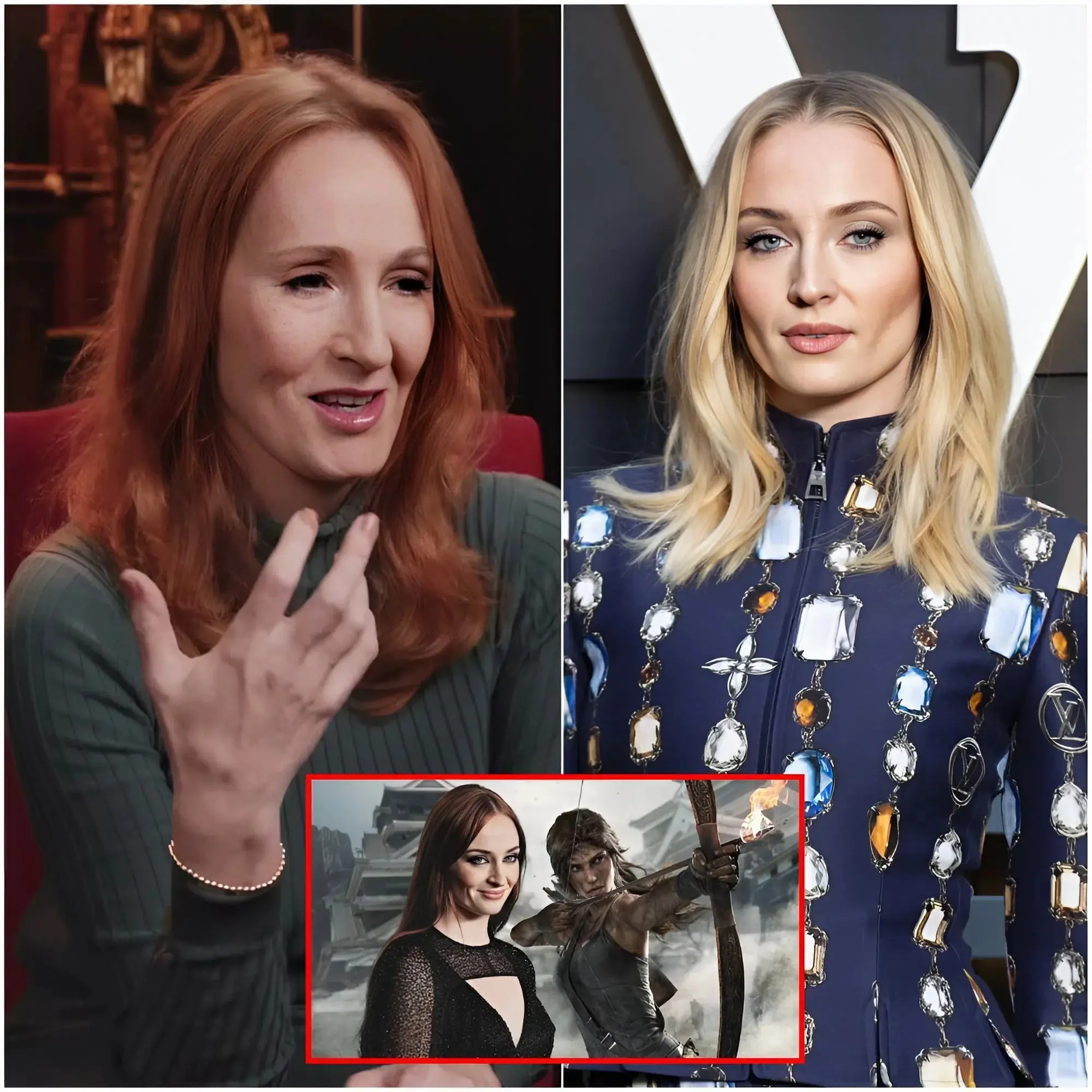 Cover Image for “A DECISION SO OFFENSIVE IT CANNOT BE ACCEPTED.” J.K. Rowling strongly criticizes the casting of Sophie Turner, dubbed ‘the whitest girl in America,’ as Lara Croft, a character famously known for her brown skin and multicultural identity. This shocking critique has sparked outrage among fans, who vehemently oppose the unprecedentedly controversial casting choice in the character’s history.