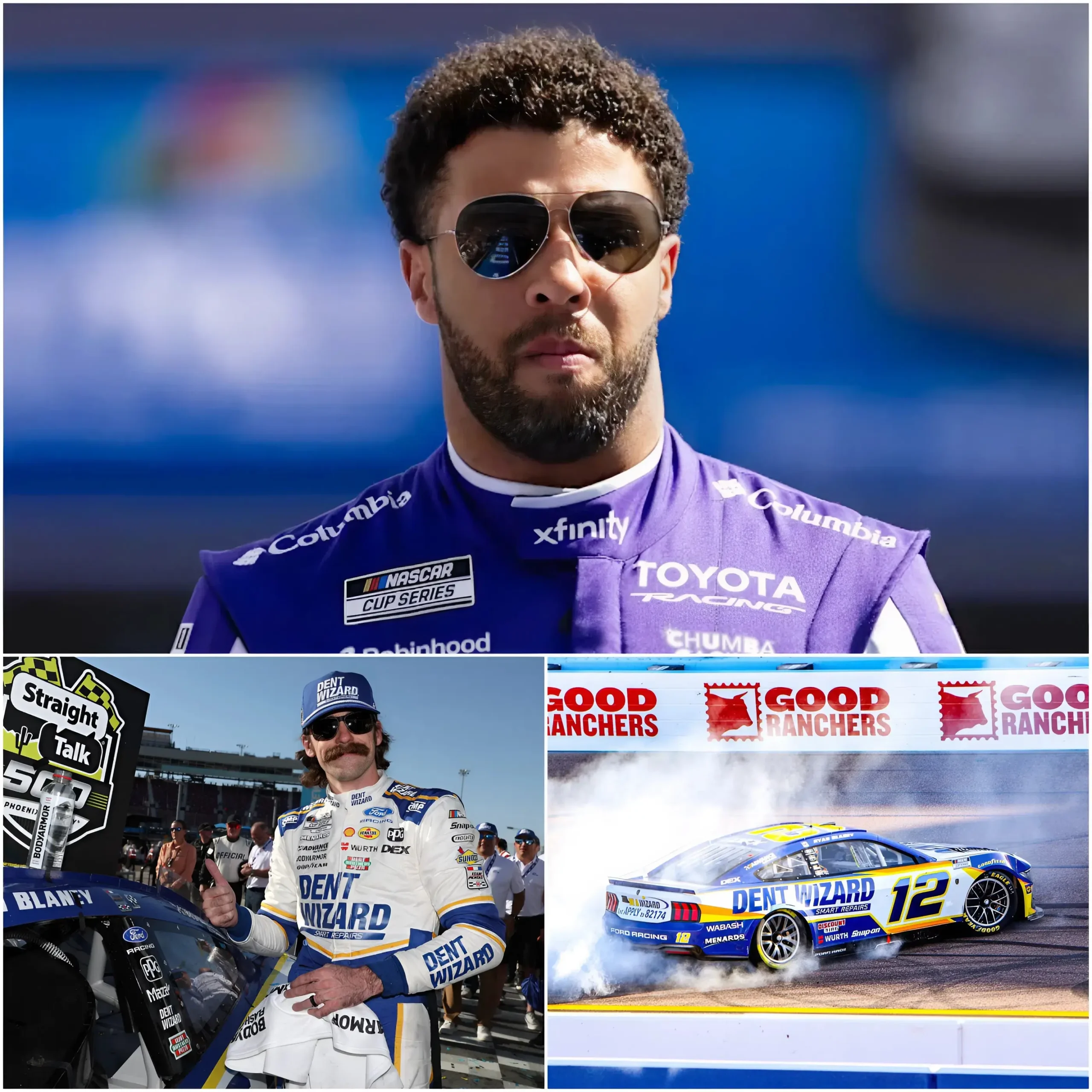 Cover Image for Bubba Wallace erupted in anger, pointing directly at Ryan Blaney while accusing him of using banned technology at the Straight Talk Wireless 500, and demanding that NASCAR take immediate action!