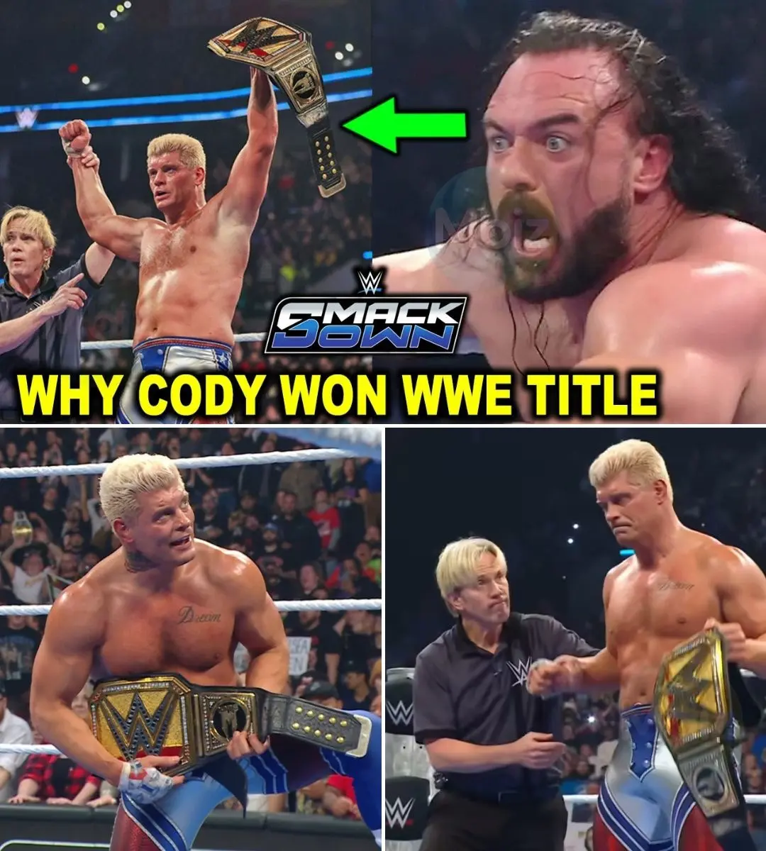 Cover Image for 😱 CODY RHODES WINS UNDISPUTED WWE TITLE FROM DREW MCINTYRE ON SMACKDOWN – SHOCKING UPSET! RANDY ORTON & JACOB FATU REACT! 👇
