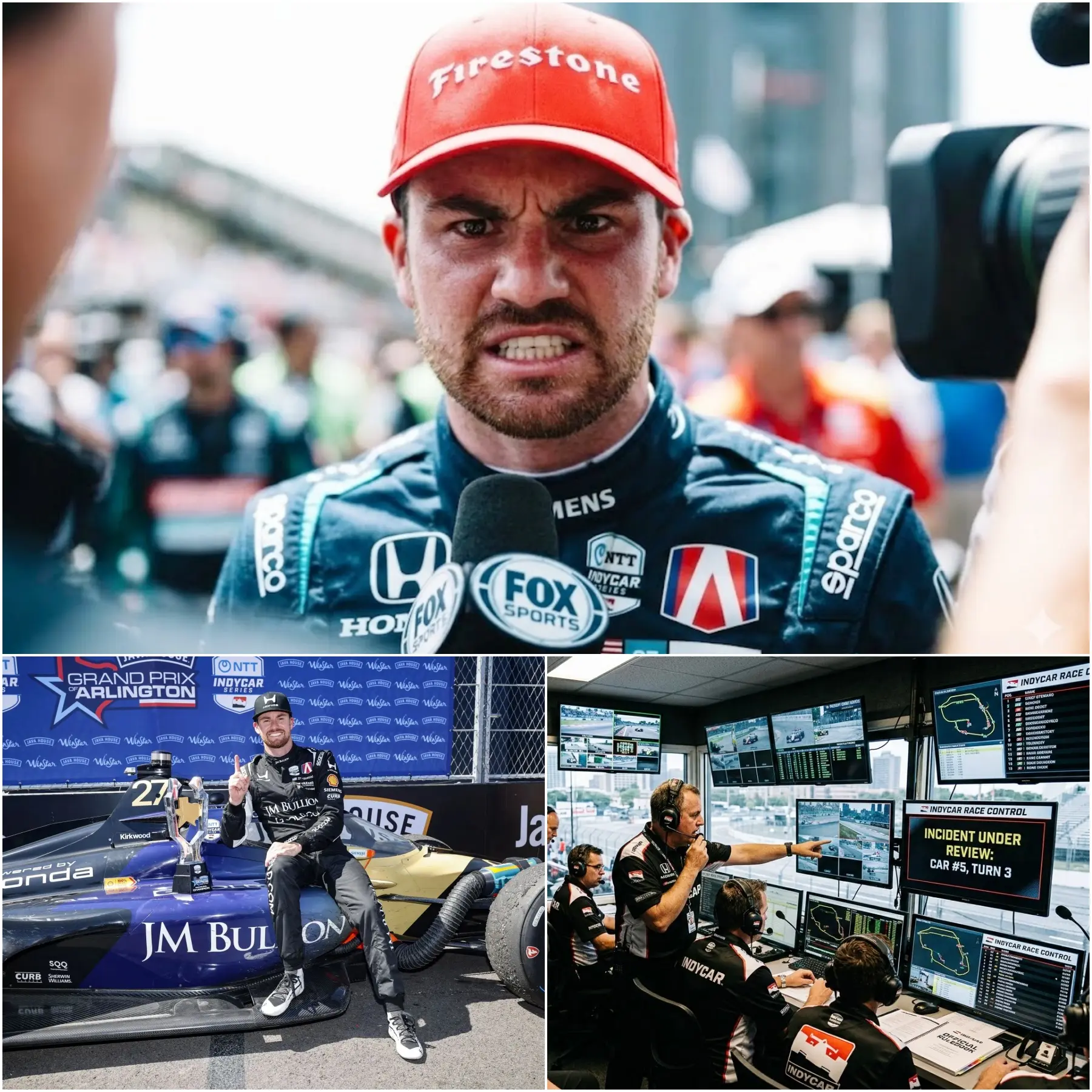 Cover Image for 🔥 EXPLOSION AT INDYCAR: Kyle Kirkwood has finally spoken out, revealing the IndyCar stewards scandal surrounding the controversial final lap decision at the Arlington GP.