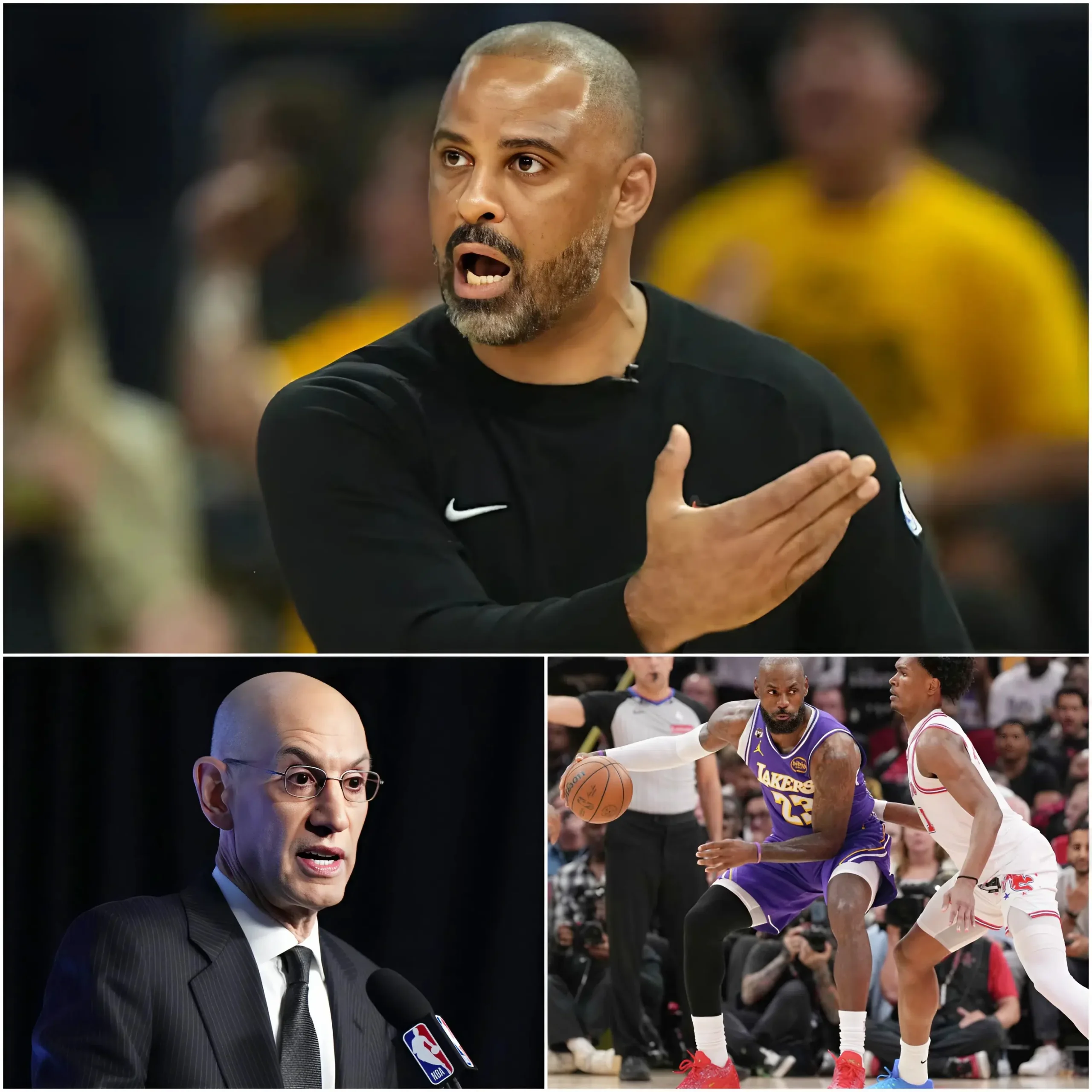 Cover Image for 🏀 “THE TOURNAMENT NEEDS TO INVESTIGATE THIS!” 🔴 Rockets head coach Ime Udoka stunned reporters by calling on NBA officials to investigate three Lakers players after today’s thrilling Rockets vs. Lakers game.