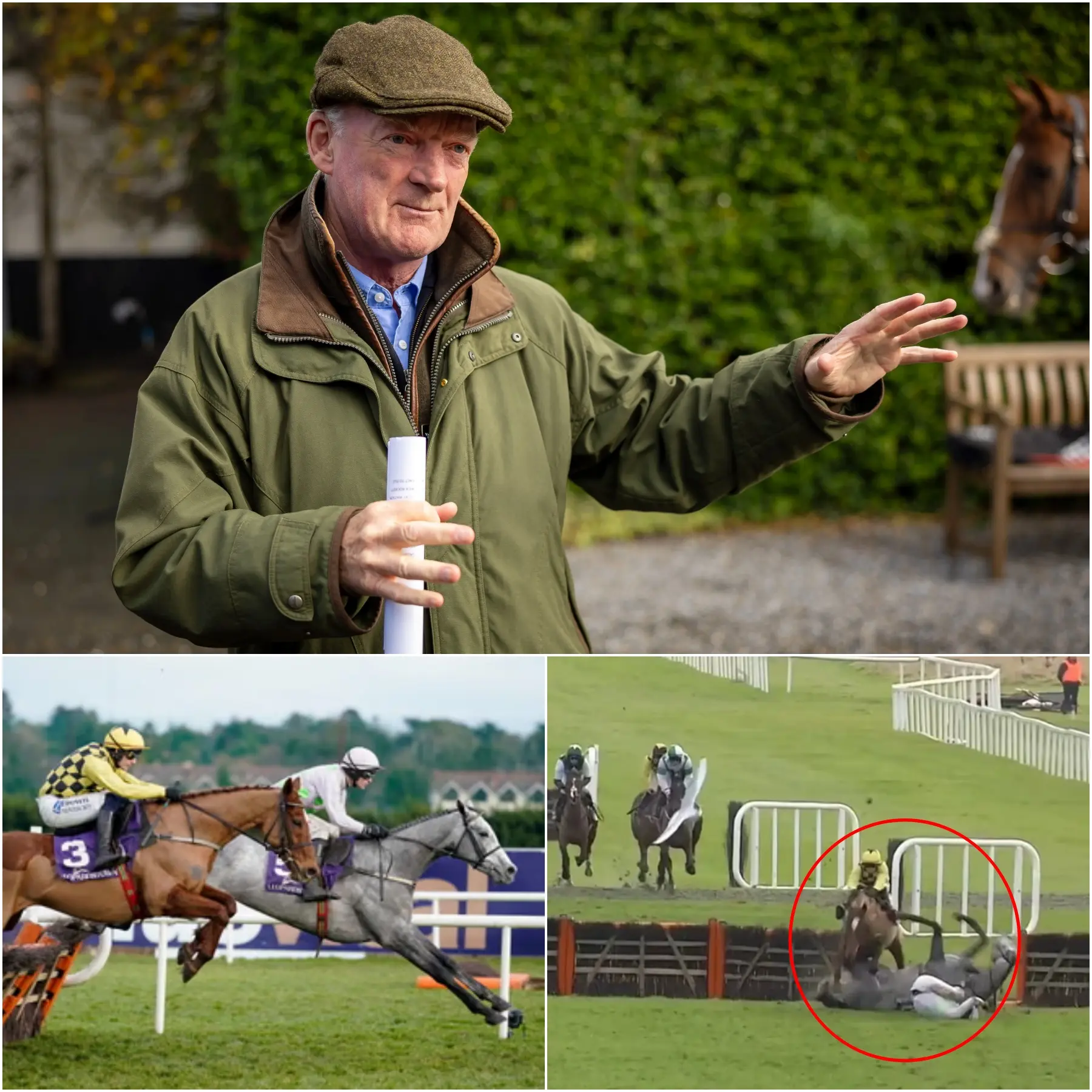 Cover Image for “WE SHOULDN’T DO THAT” Willie Mullins unravels the mystery behind the dramatic fall of the grey mare Lossiemouth, who retired midway through the Irish Champion Hurdle race against her stallion State Man at Dublin Race Festival, drawing the attention of fans in the stands.
