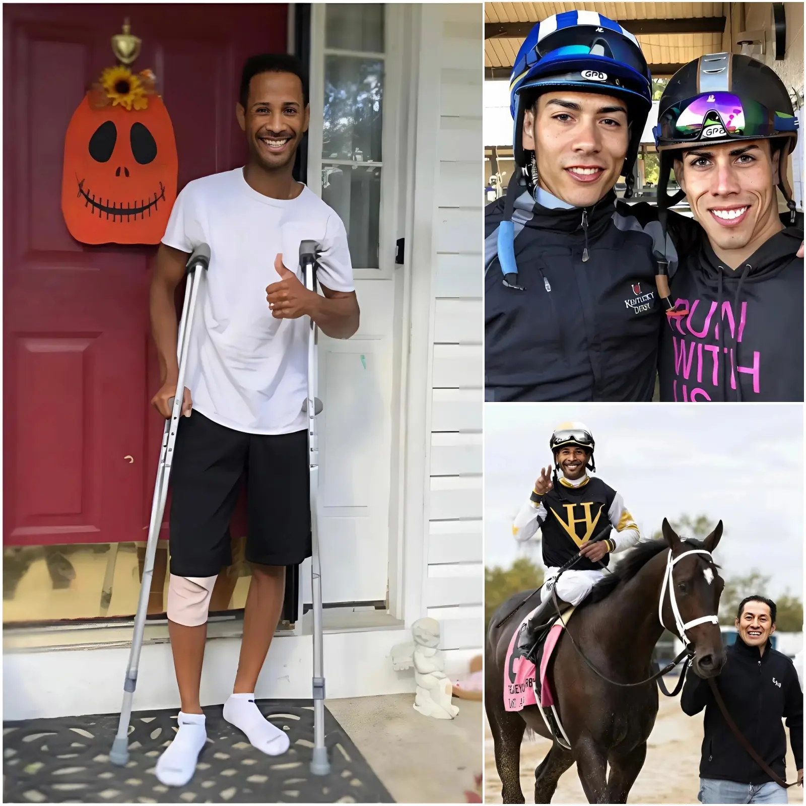 Cover Image for A SURPRISE HAS HAPPENED: Kendrick Carmouche has recovered from surgery to the applause of Irad Ortiz Jr. and Jose Ortiz. The entire equestrian community in Saratoga celebrated his return in September.