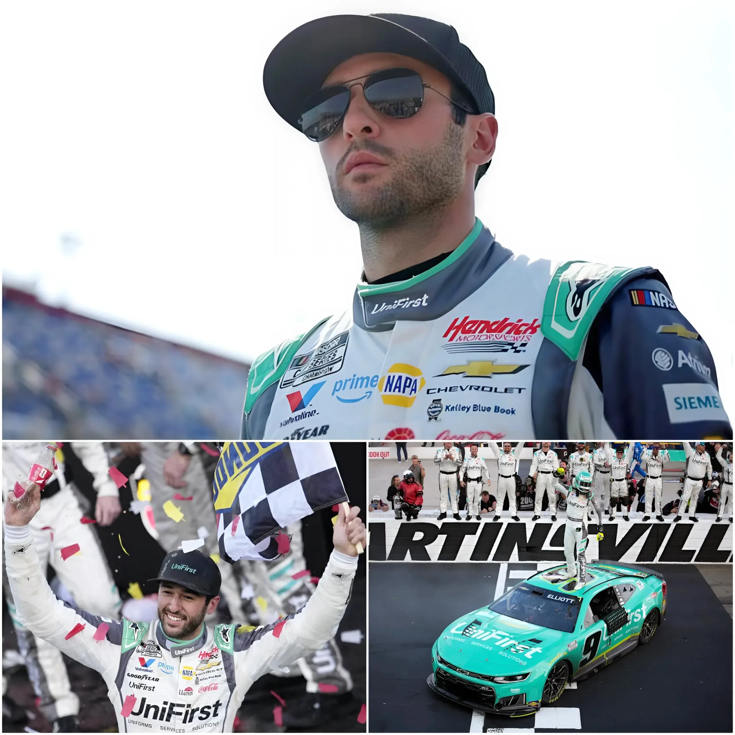 Cover Image for 🔴 NASCAR SHOCKER: Chase Elliott silenced all doubts by securing his first win of the season at the Martinsville Cup — but what truly set the world ablaze happened after the checkered flag.