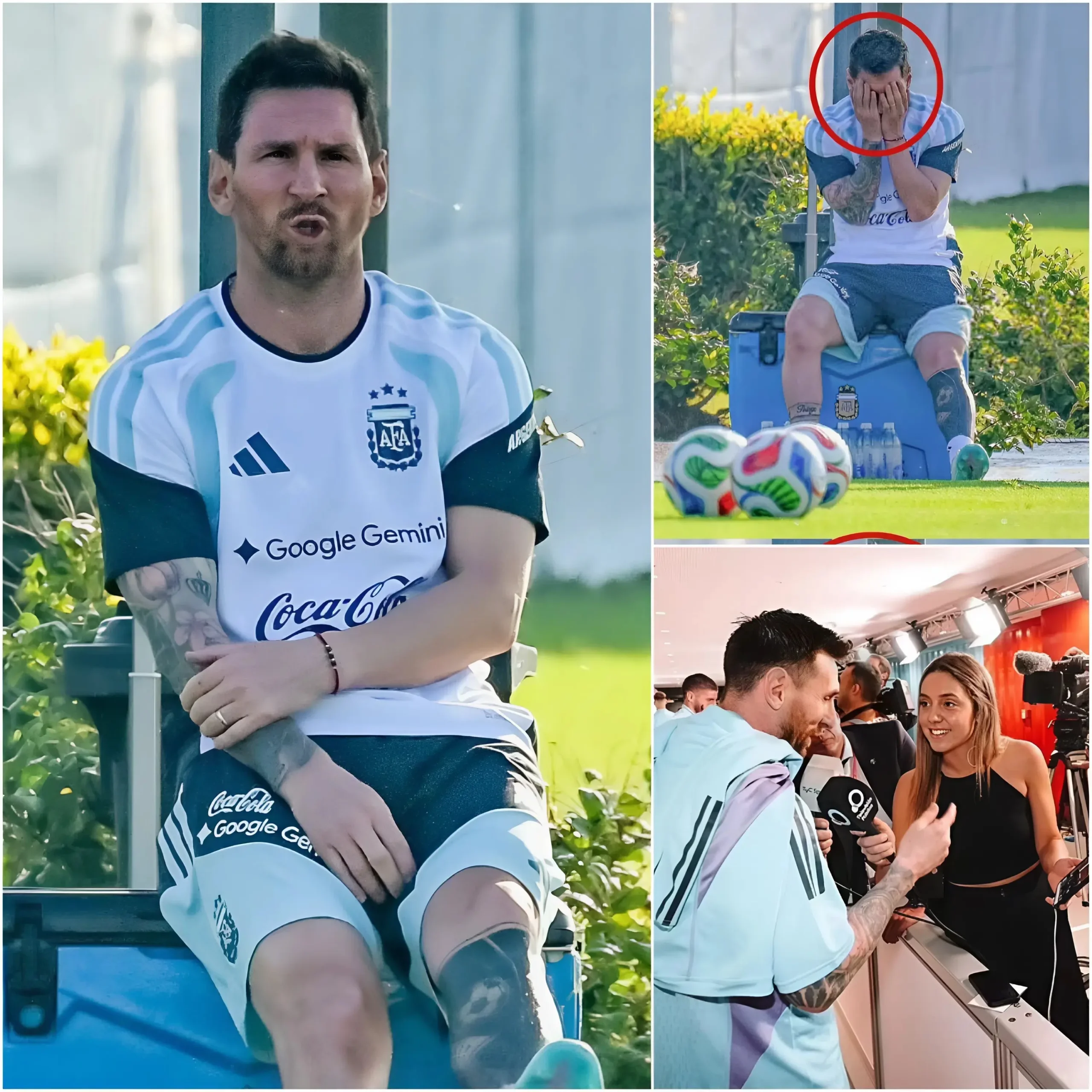 Cover Image for “Can you put a little pressure on yourself, Messi?” While his teammates were working hard in training, proving their abilities to the head coach, Messi was there, relaxing, truly chilling, even showing signs of yawning slightly on the training pitch.