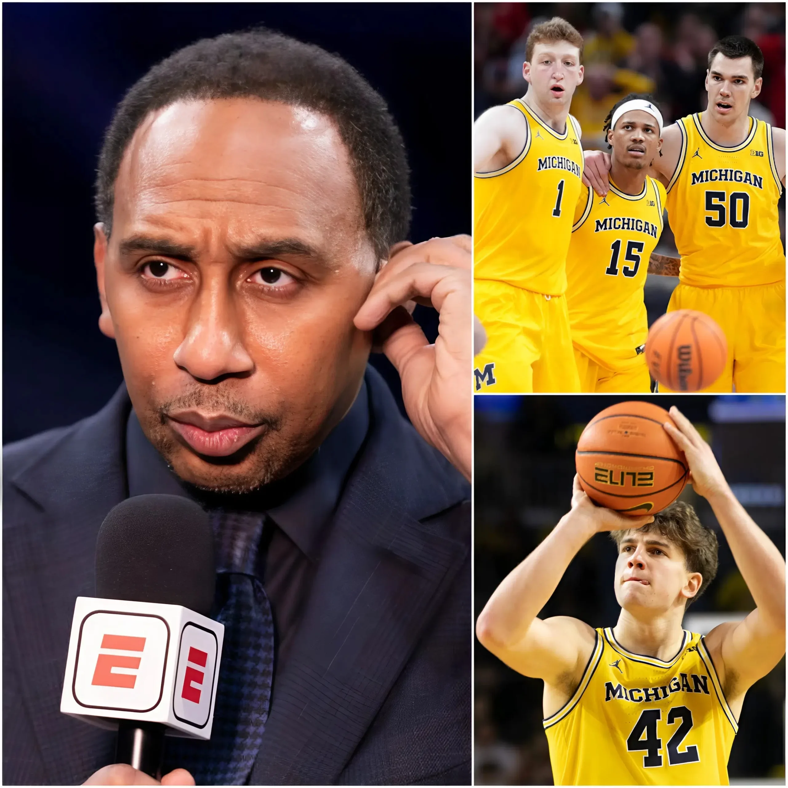 Cover Image for “I’m ashamed of my position, Jay, on Michigan. I owe the Michigan Wolverines men’s basketball an apology,” — Stephen A. Smith unexpectedly declared ahead of the semifinal clash between Michigan and Arizona. He admitted that his previous evaluations of the team were a MISTAKE and expressed confidence that Michigan can defeat Arizona Wildcats men’s basketball.